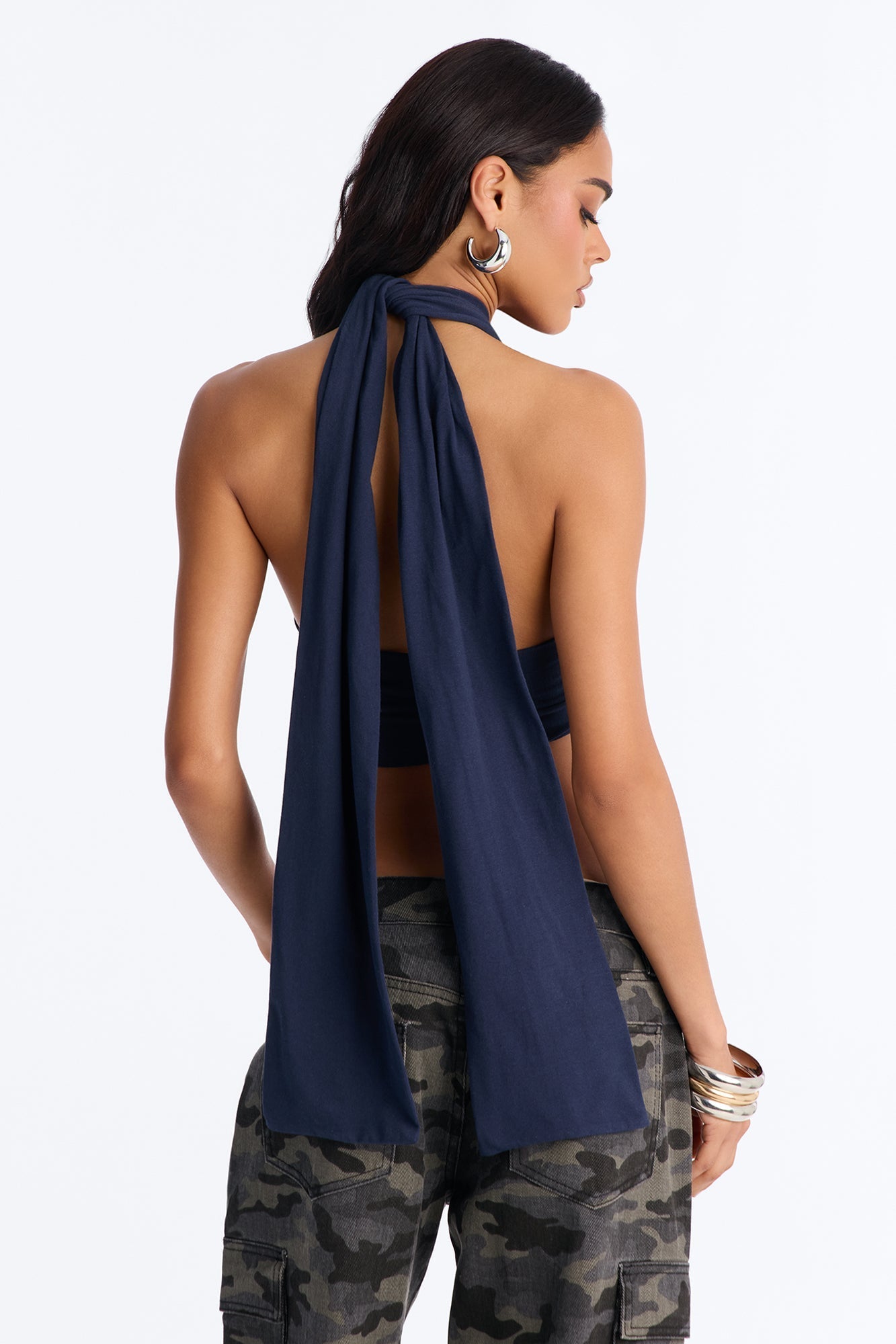 Eagle Eyes Halter Cropped Top - Navy NEWFASHIONEDGE