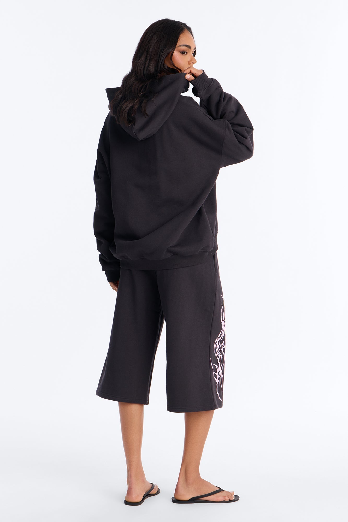 Pink Venom French Terry Jort Set - Black NEWFASHIONEDGE