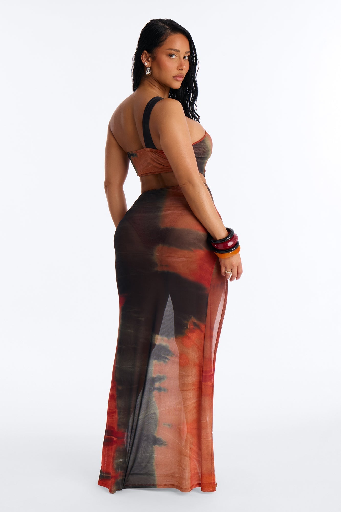 Elle Ombre Mesh Maxi Dress - Orange/combo