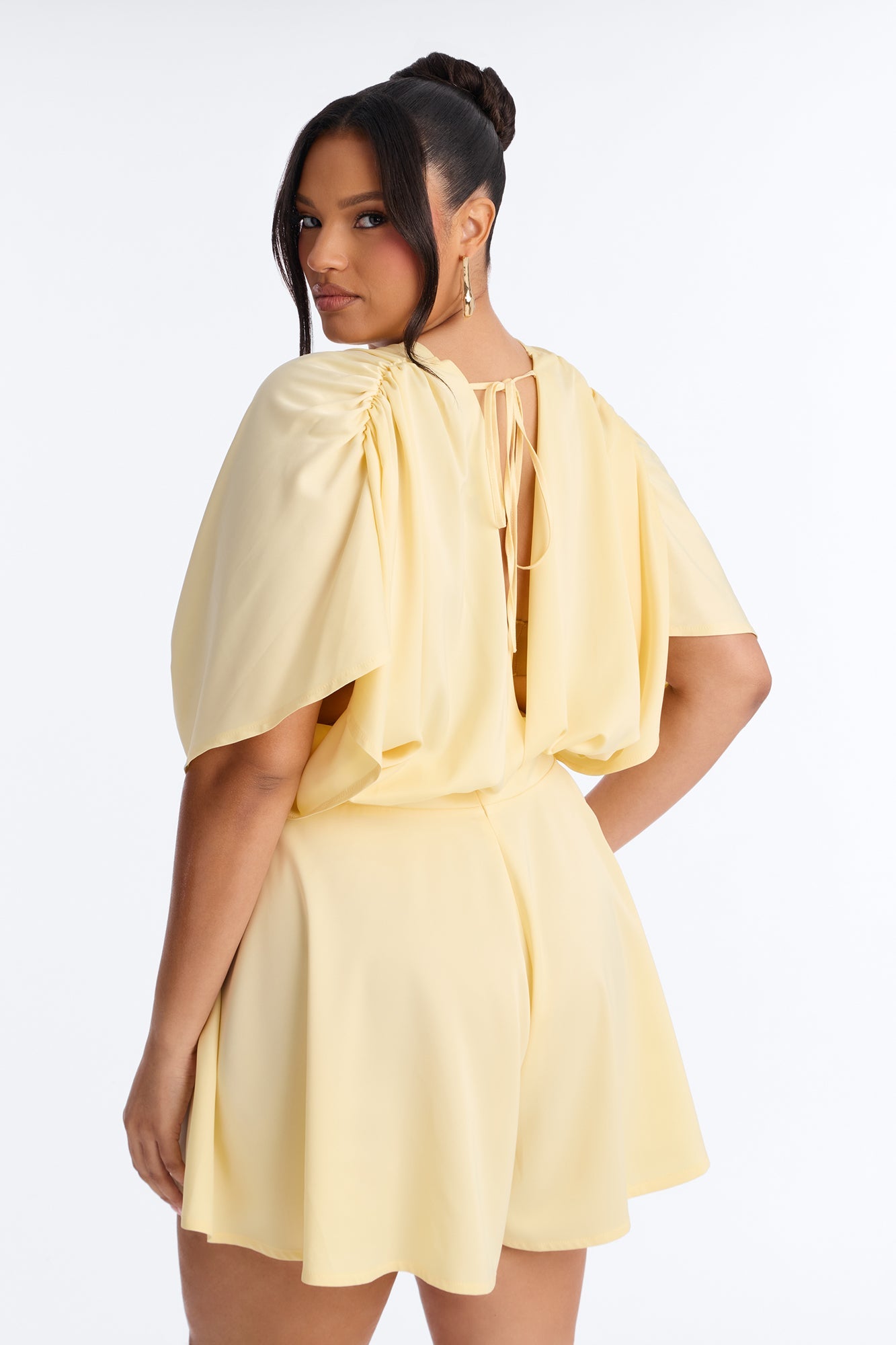 Mekenzy Satin Plunge Romper - Yellow