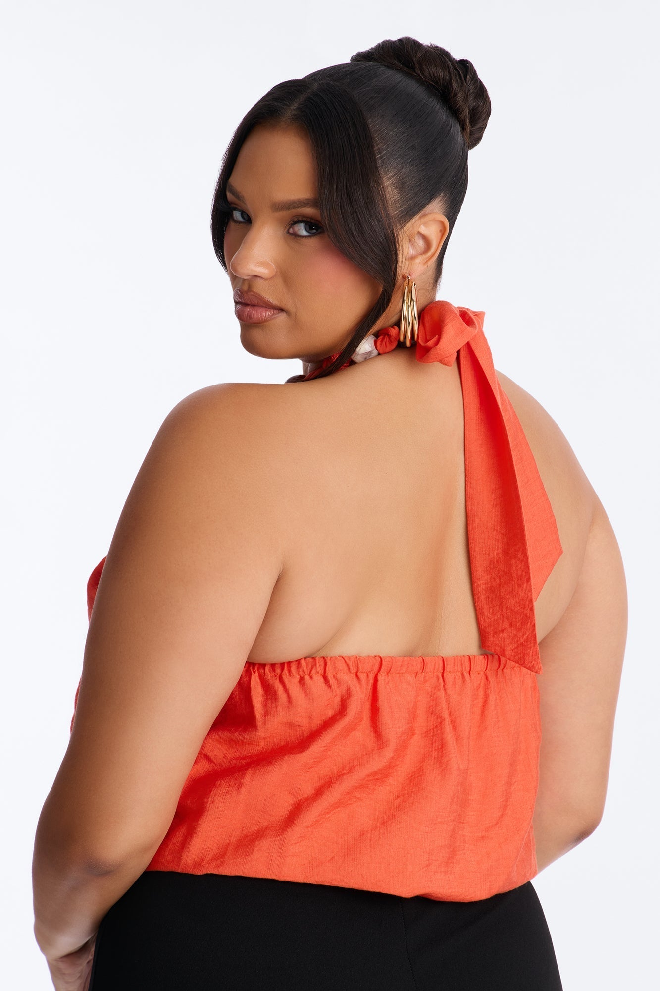 Beach Breeze Beaded Linen Halter Top - Orange NEWFASHIONEDGE