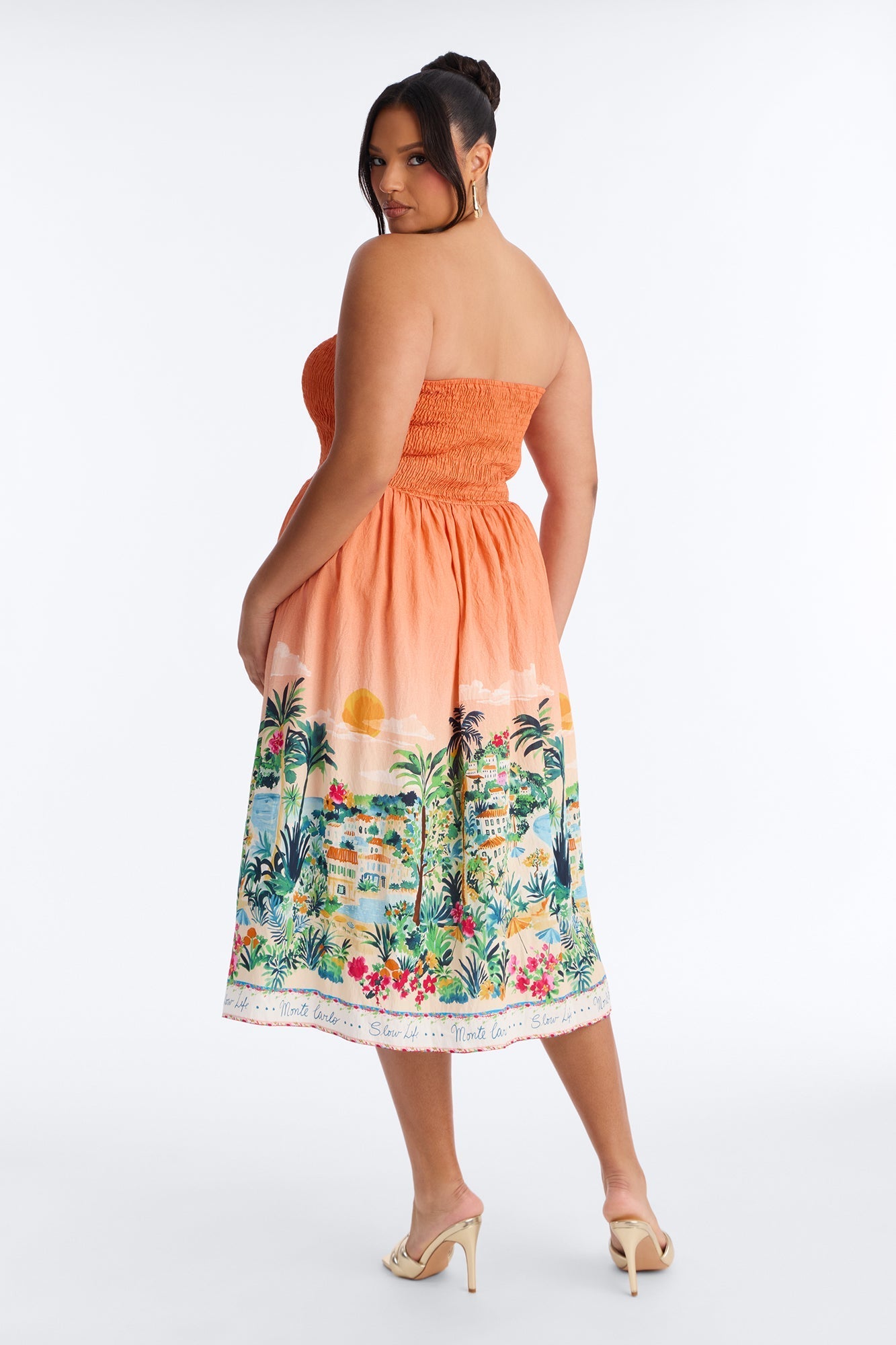 Courtney Printed Midi Dress - Orange/combo