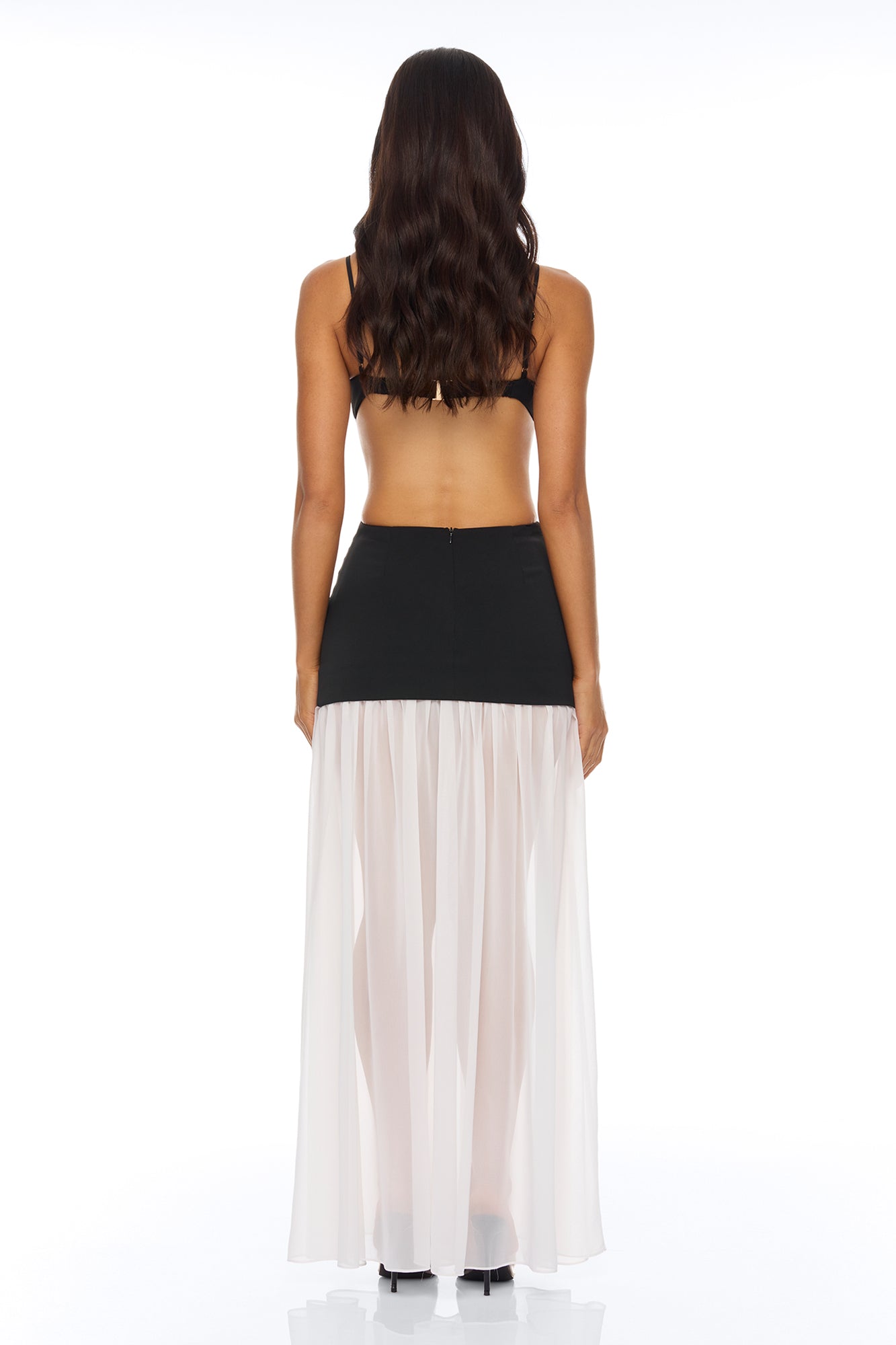 Cherry Blossom Backless Maxi Dress - Black/White NEWFASHIONEDGE