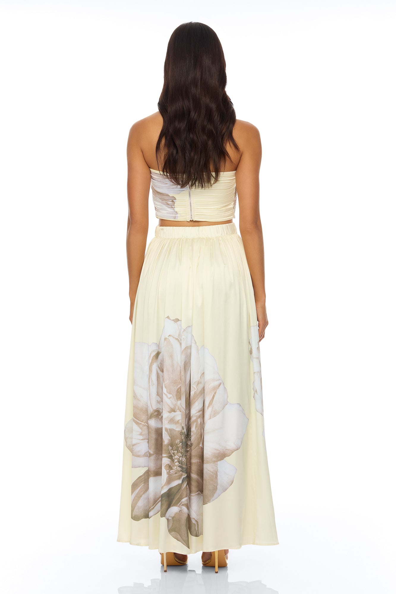 Gianna Pleated Satin Skirt Set - Yellow/combo