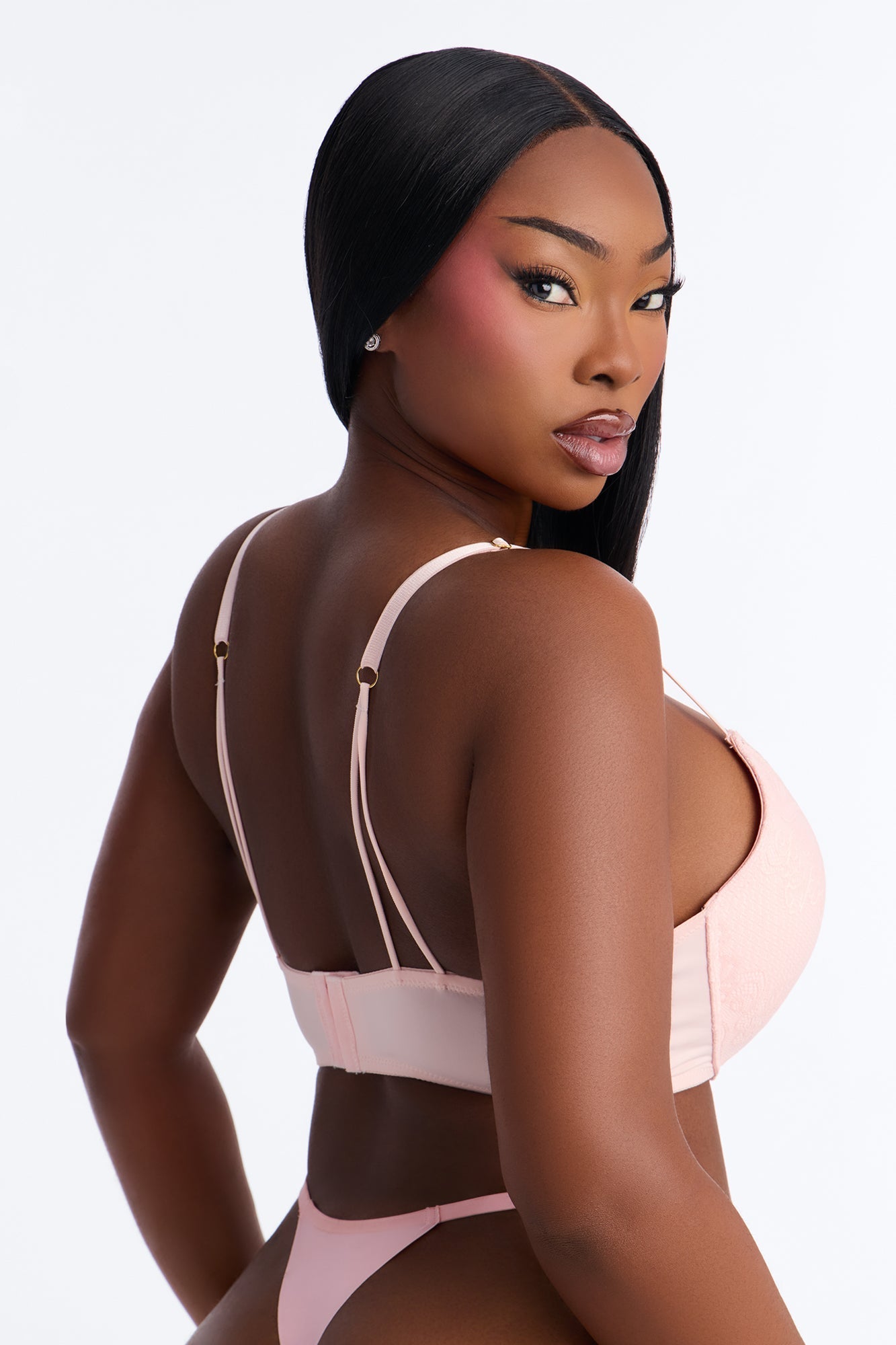 Lacey Lift Deep Plunge Push Up Lace Bra - Blush