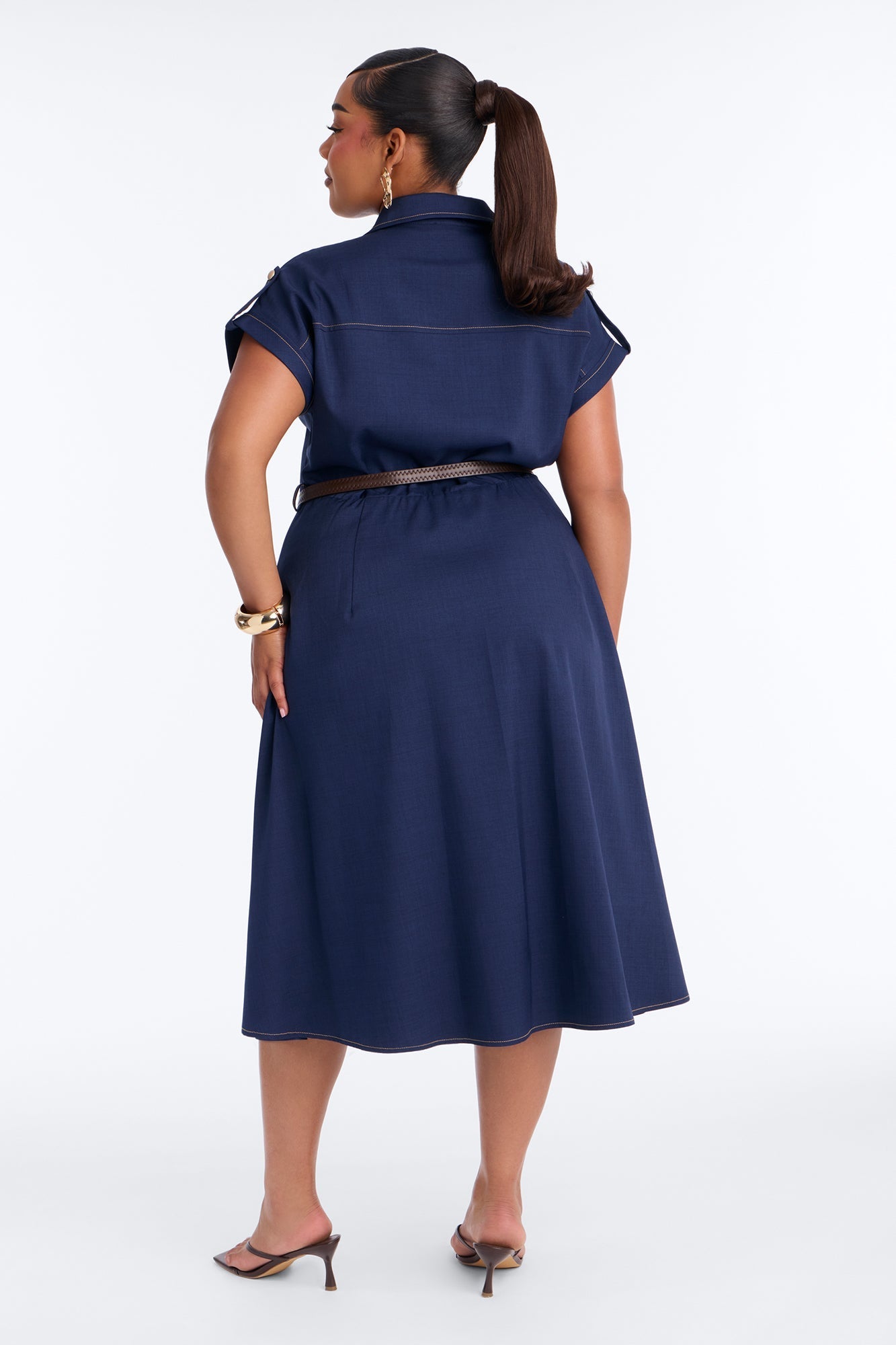 Malissa Belted Midi Dress - Navy