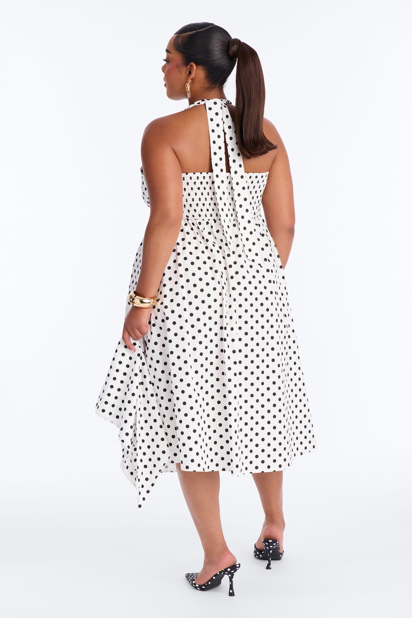 Darla Halter Polka Dot Midi Dress - White/Black Fashion Nova