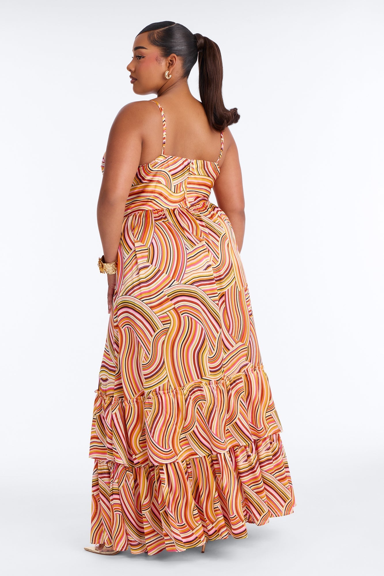 Amalfi Coast Satin Maxi Dress - Orange/combo