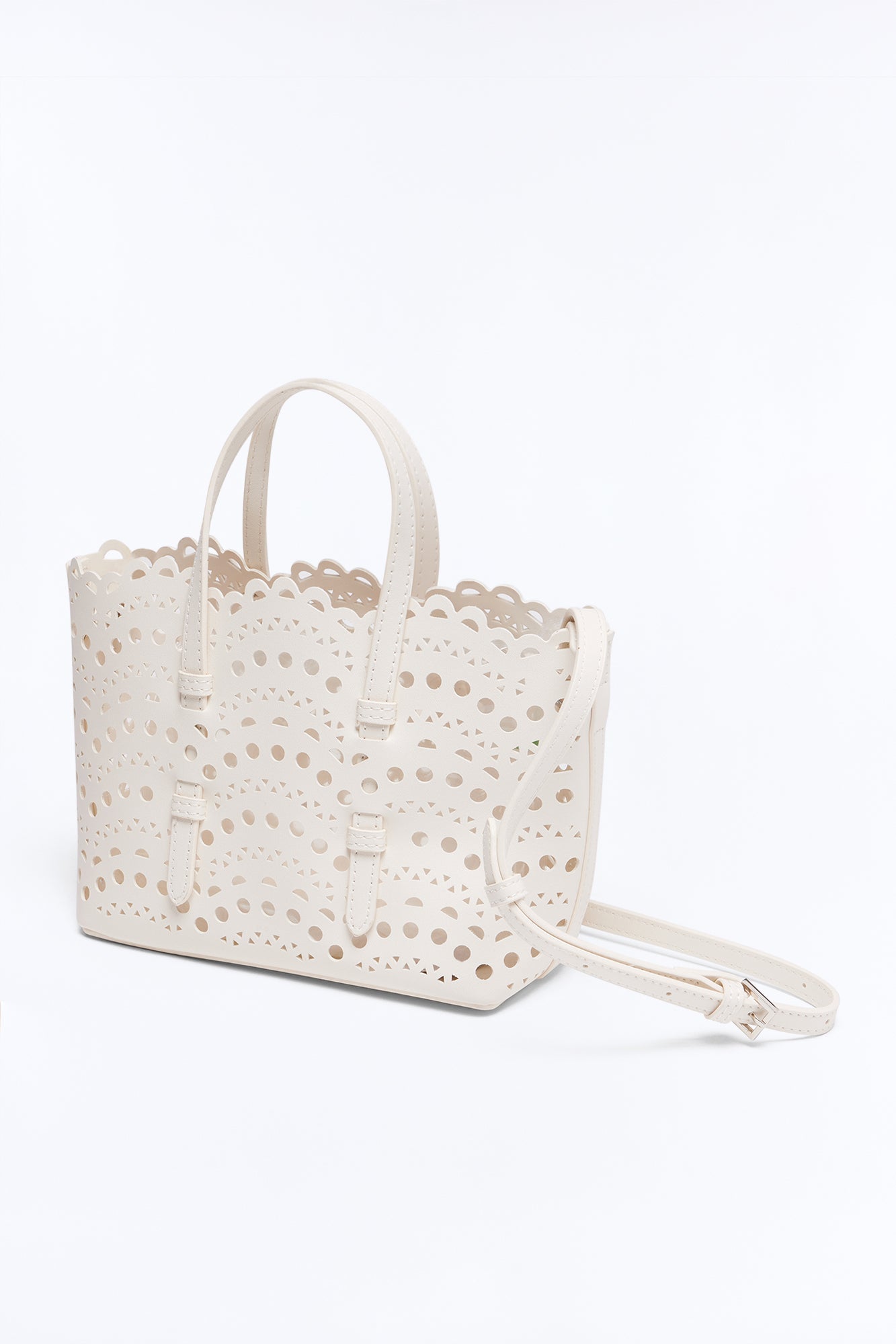 Lace On Faux Leather Crossbody Bag - Ivory