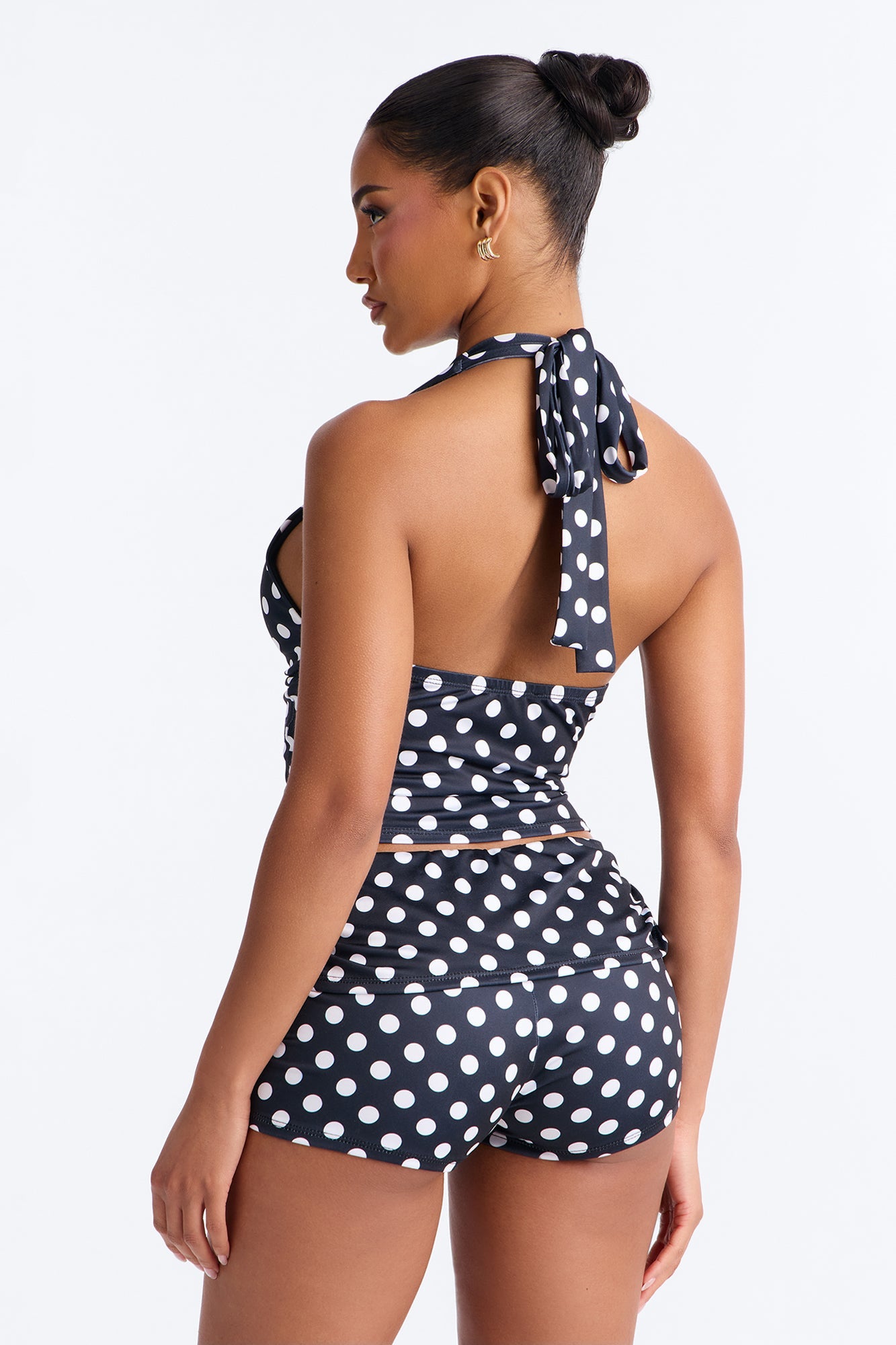 Ella Polka Dot Halter Fold Over Short Set - Black/White Fashion Nova