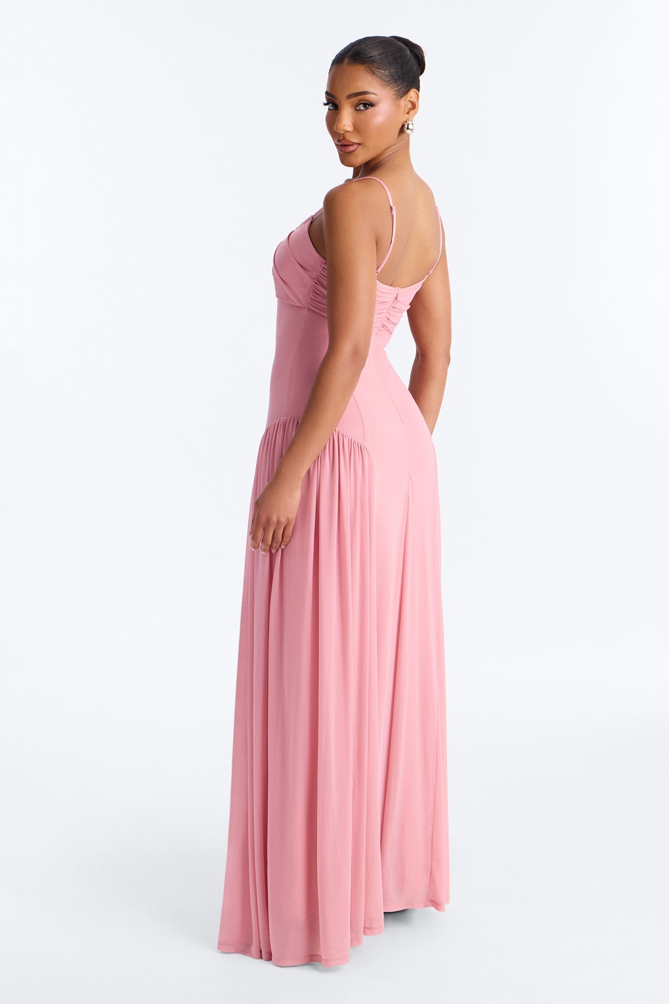 Audrina Pleated Mesh Maxi Dress - Pink NEWFASHIONEDGE