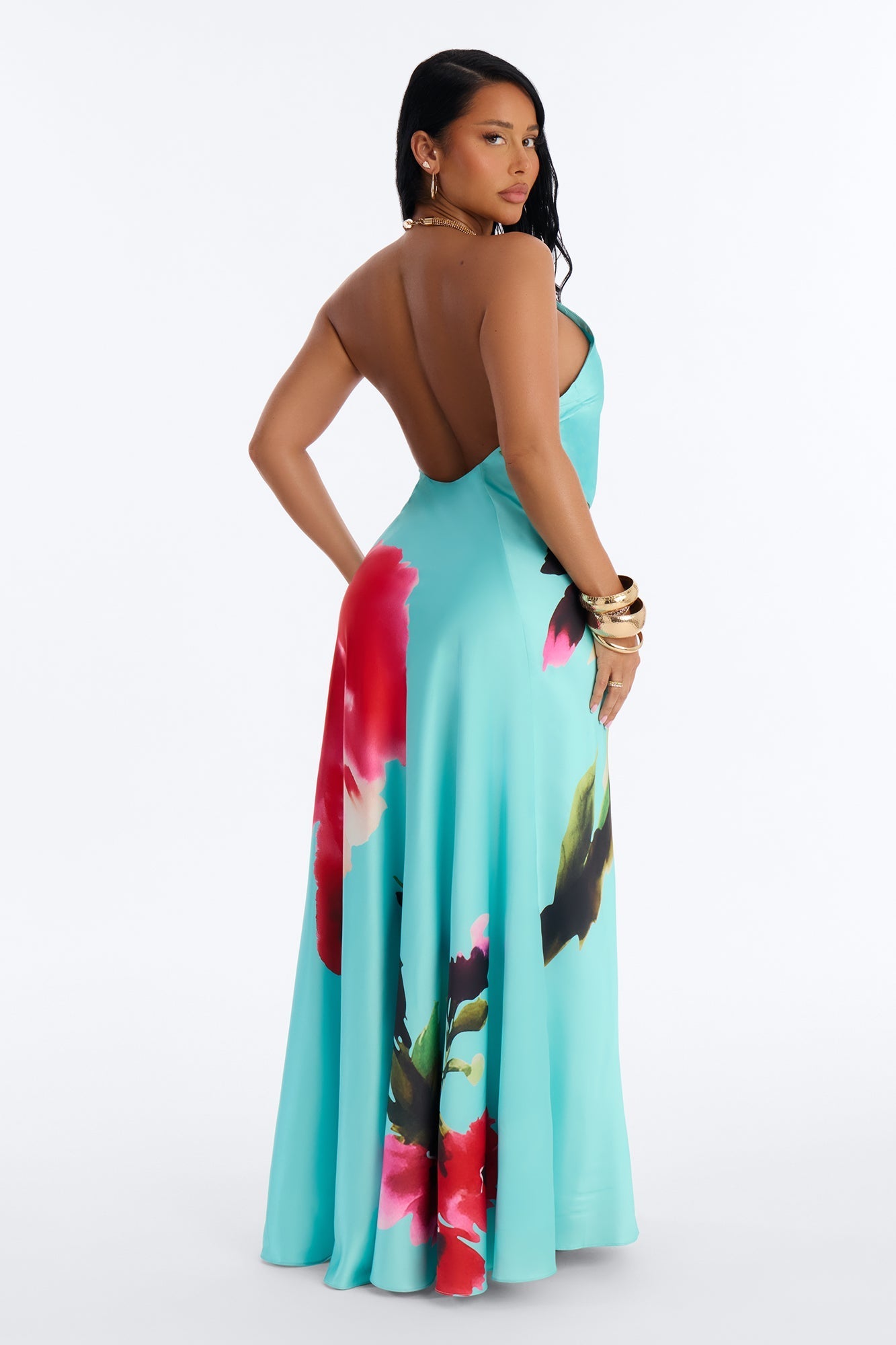 Cordelia Sleeveless Satin Maxi Dress - Turquoise/combo NEWFASHIONEDGE