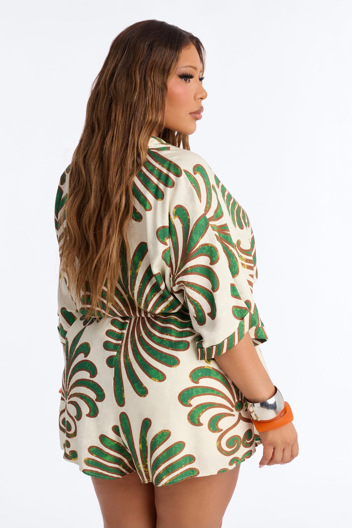 On Island Time Tropical Romper - Green/combo Fashion Nova