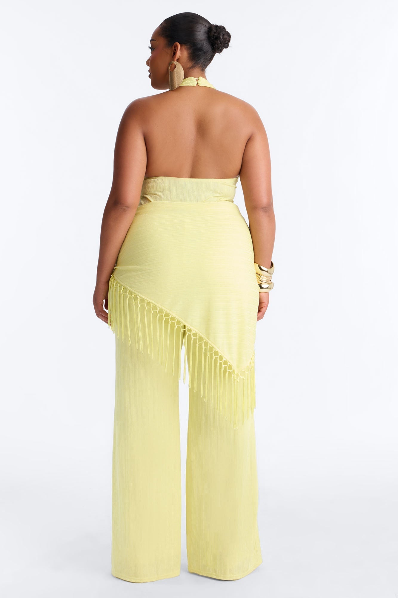 Too Chic Jumpsuit And Waist Scarf Set - Yellow