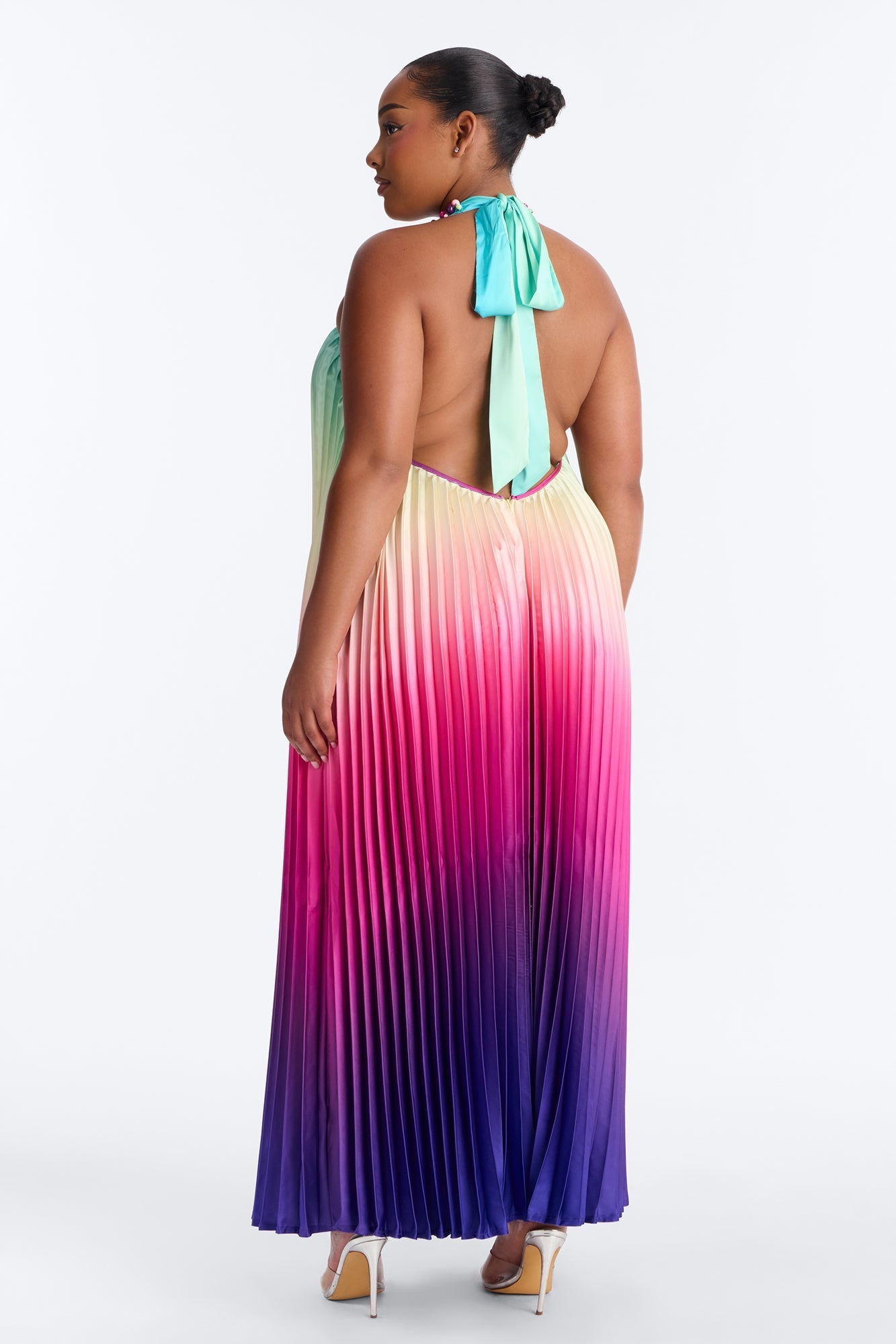 Silk Sunsets Pleated Maxi Dress - Multi Color NEWFASHIONEDGE