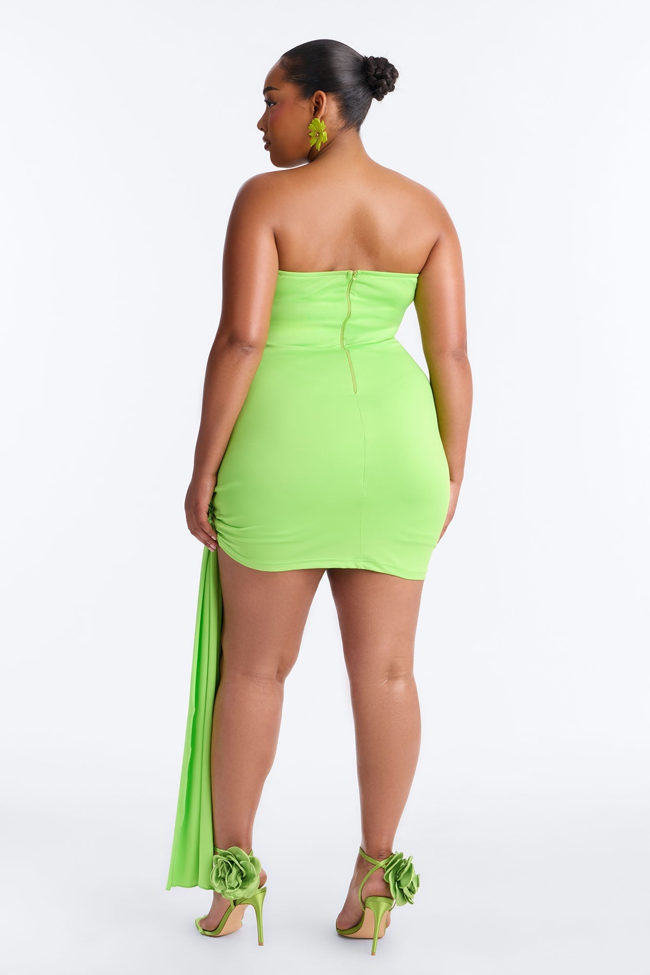 Jenna Ruched Draped Mini Dress - Lime NEWFASHIONEDGE