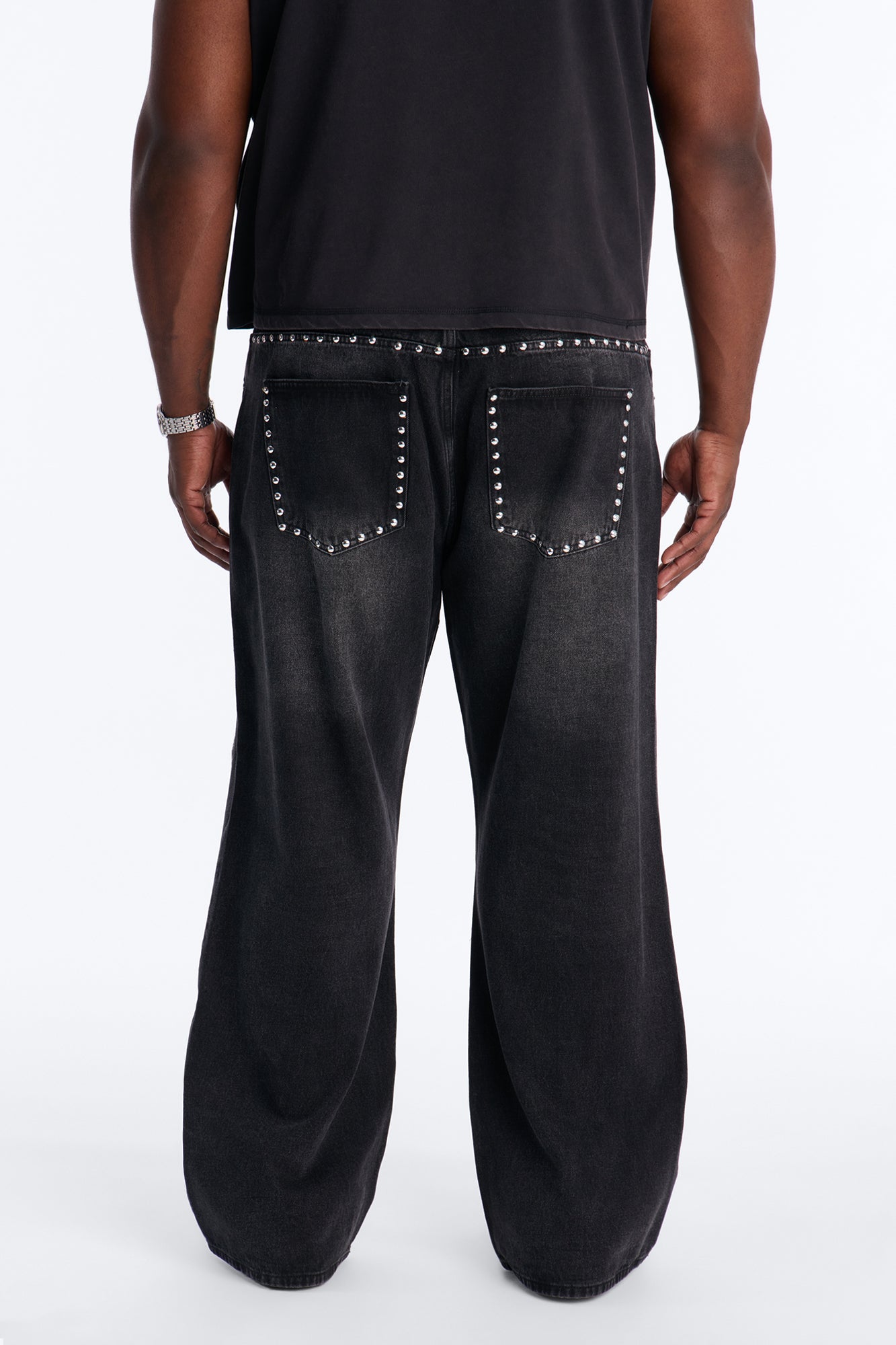 Baggy Studded Mayhem Jean - Black Wash