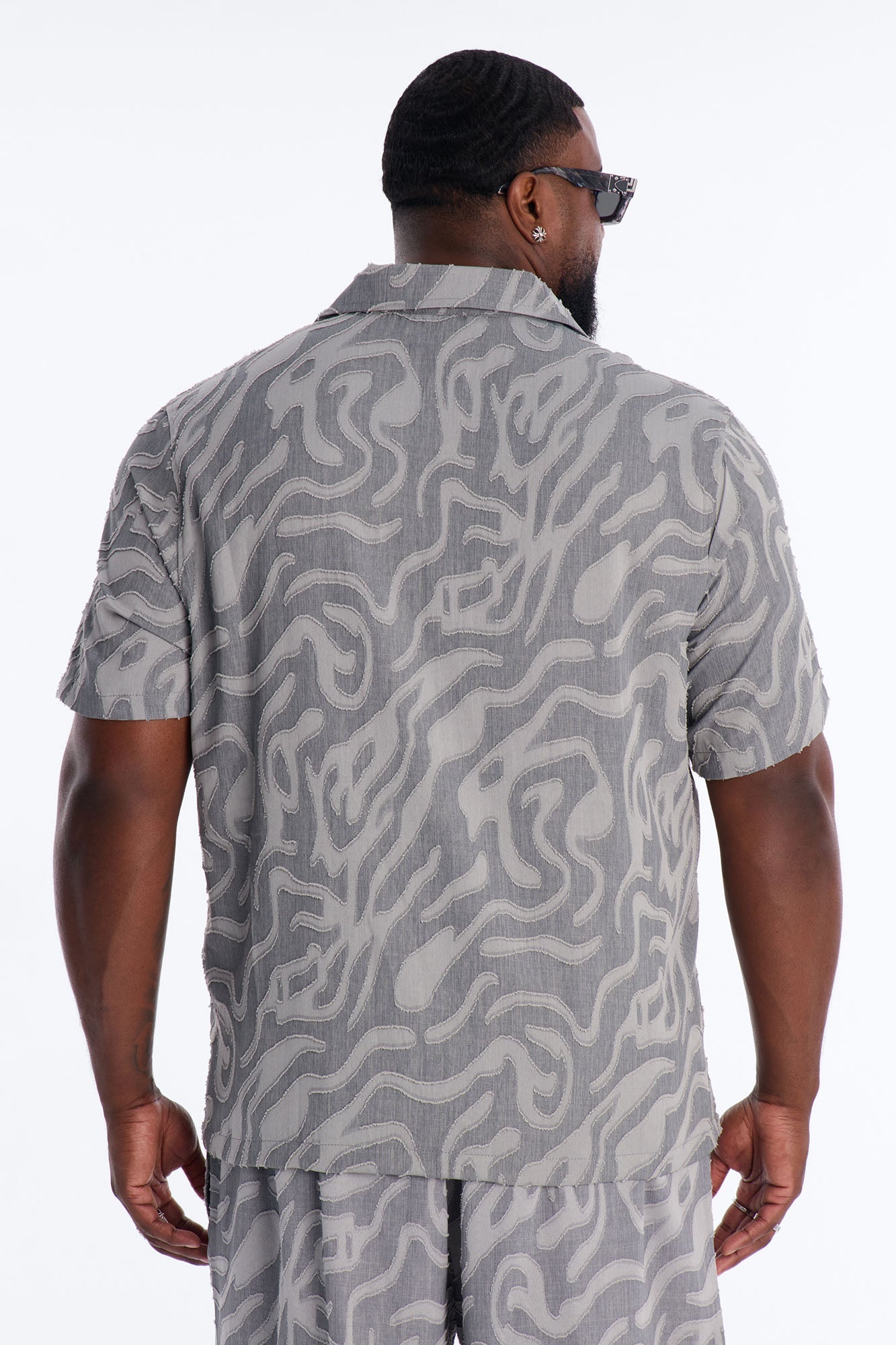 Midnight Wave Cuban Button Up Shirt - Grey