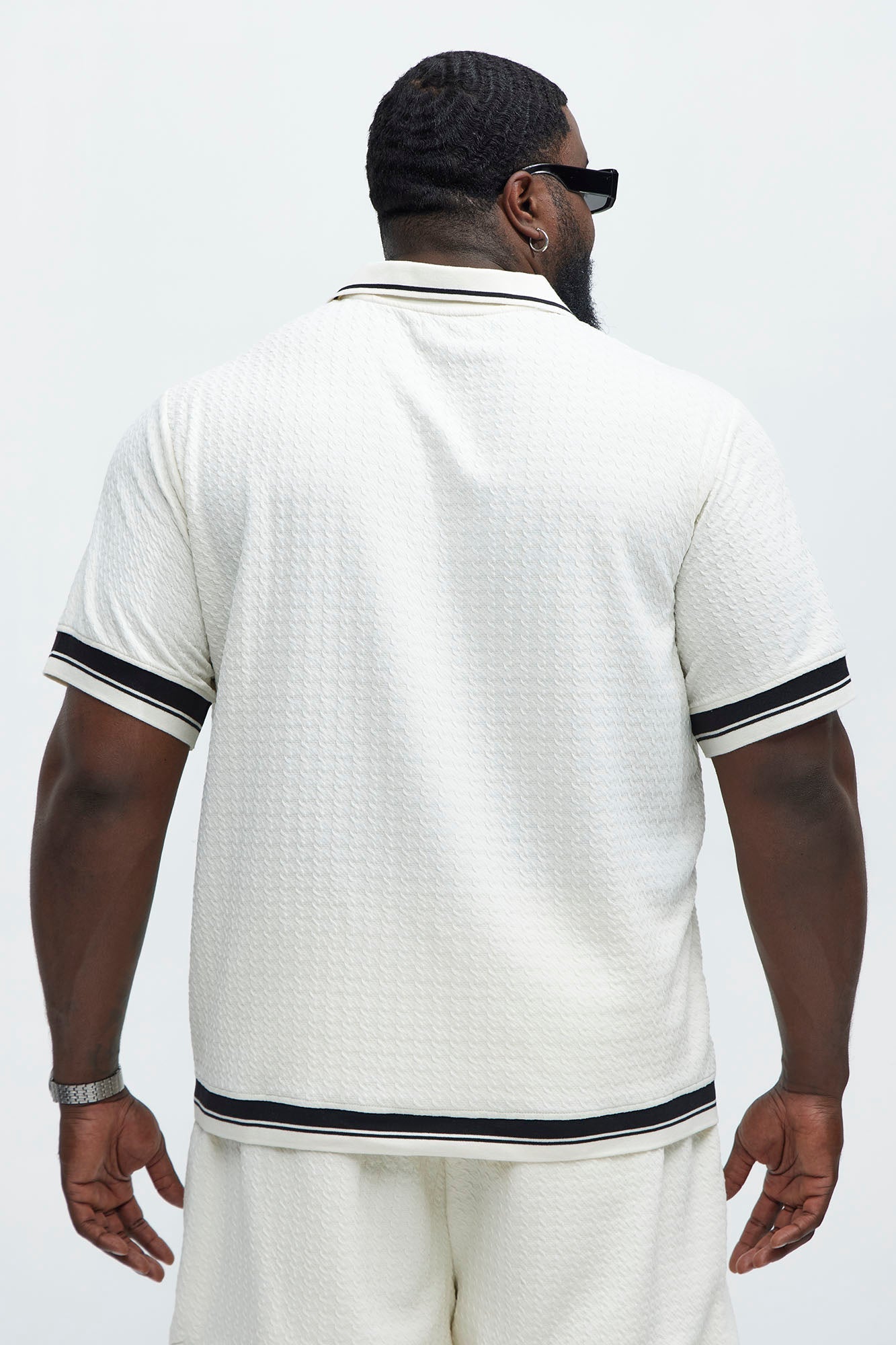 Princeton Textured Johnny Collar Polo Shirt - Cream