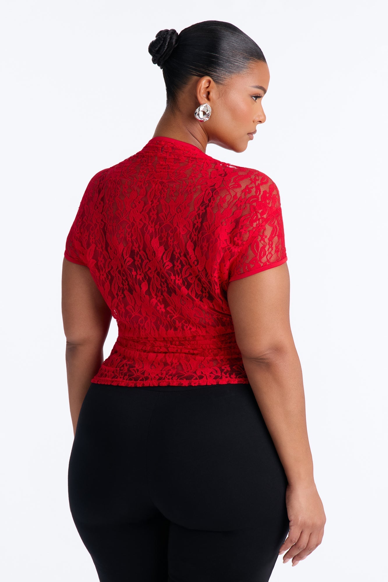 Lani Lace Mock Neck Cap Sleeve Top - Red