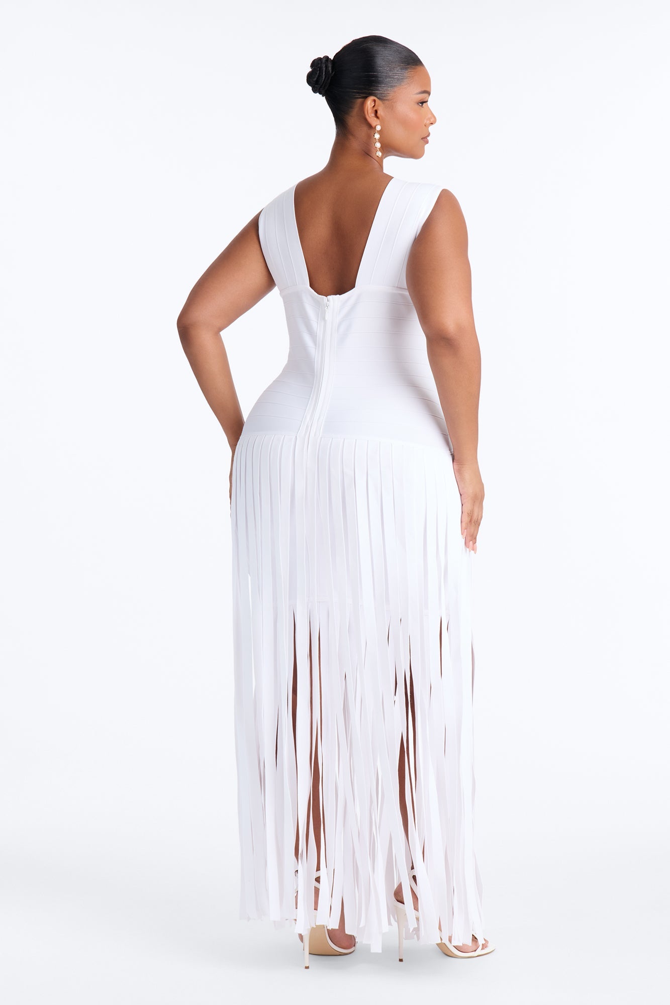 Alliana Bandage Fringe Maxi Dress - White