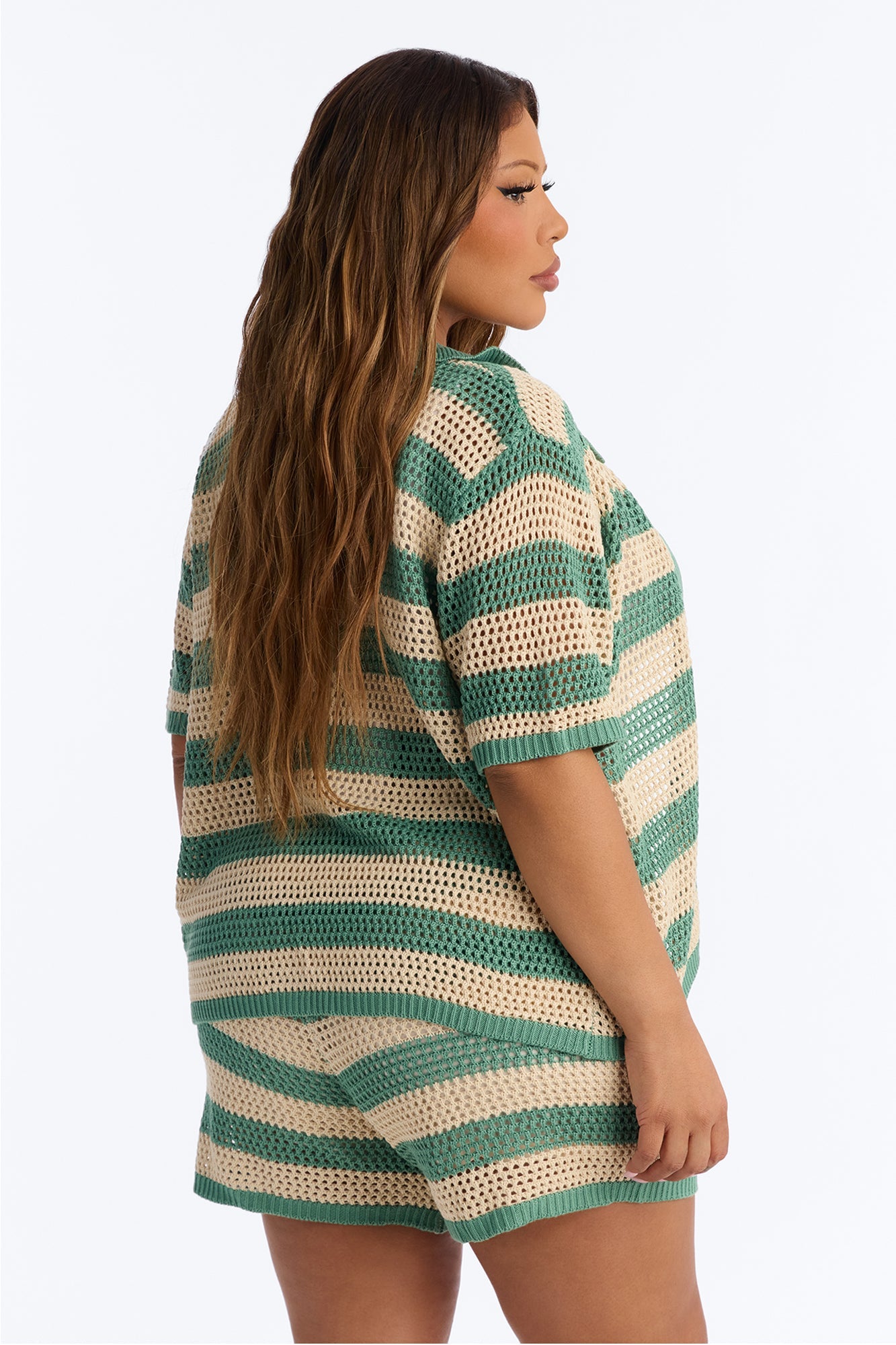 By The Waves Crochet Short Set - Green/combo