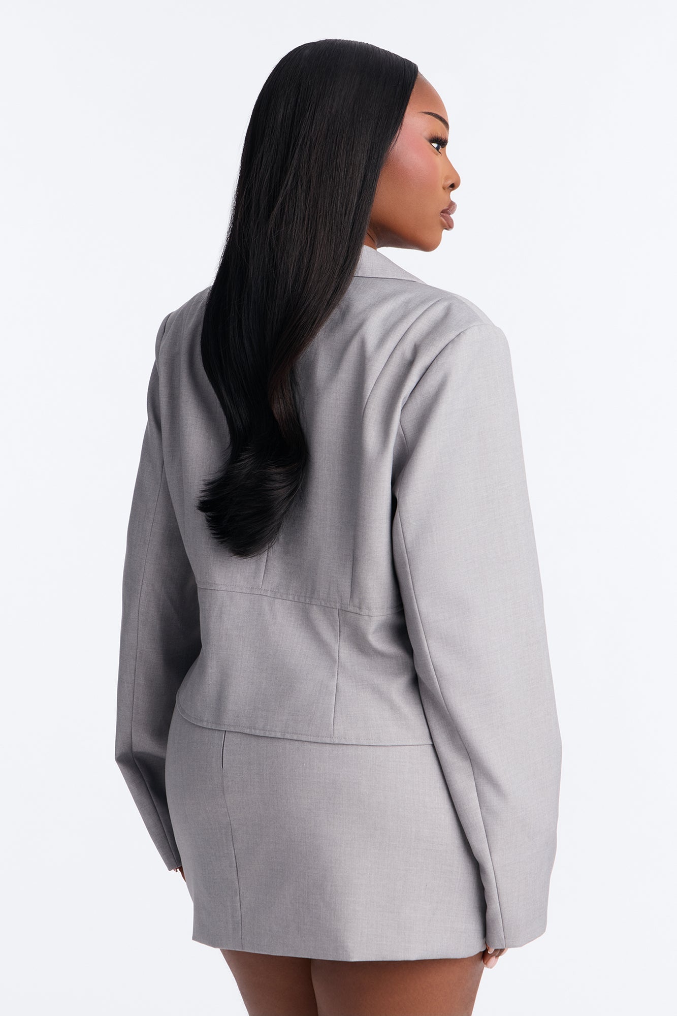 Unbothered Crepe Lace Up Corset Blazer - Light Grey