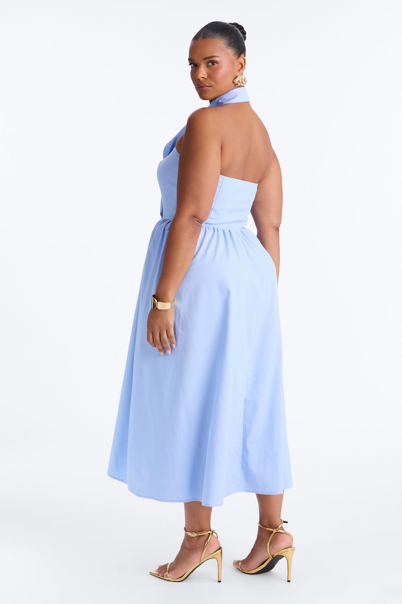 Giselle Collar Halter Midi Dress - Blue Fashion Nova
