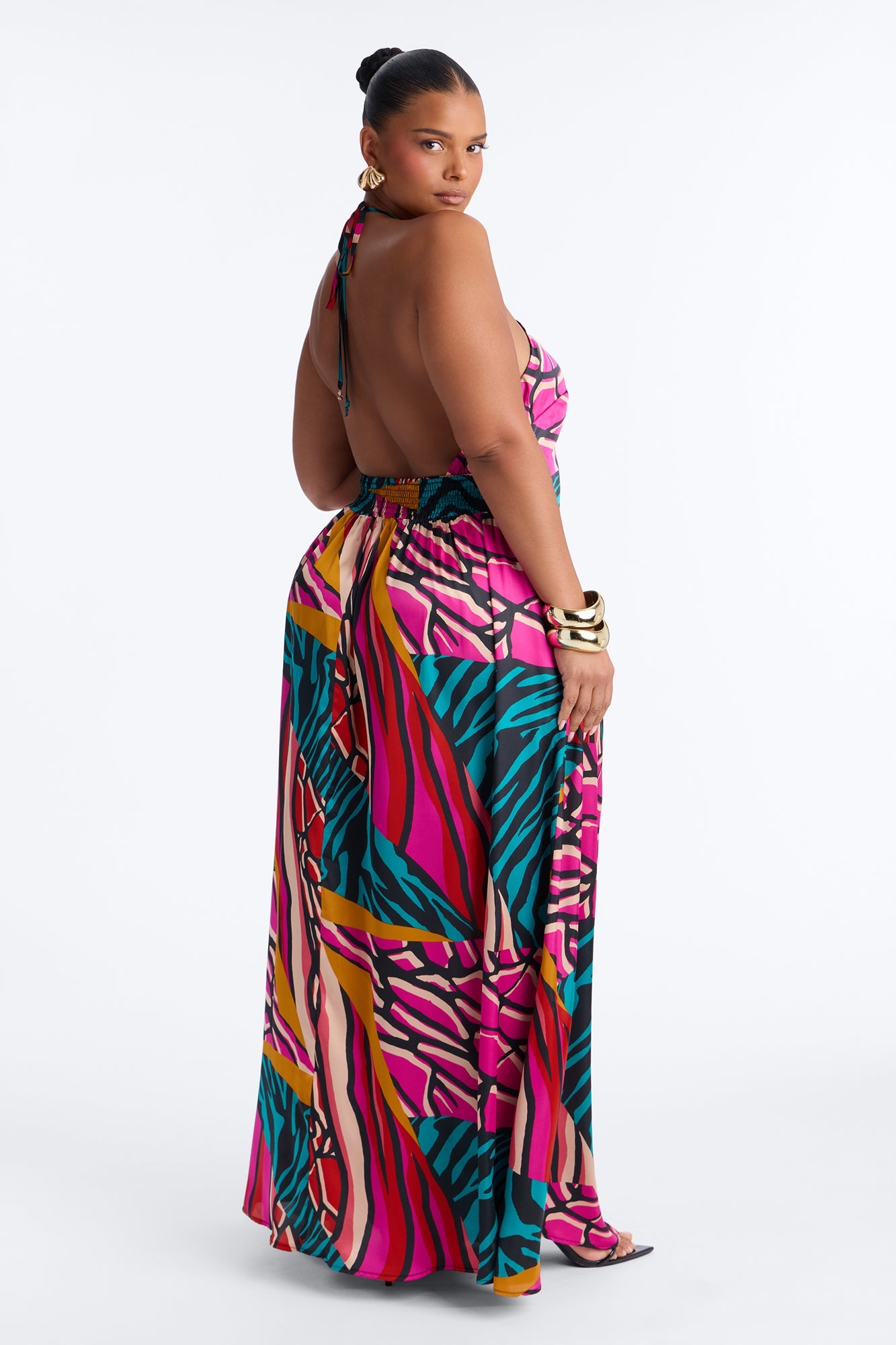 Cabana Cutie Satin Maxi Dress - Teal/combo Fashion Nova