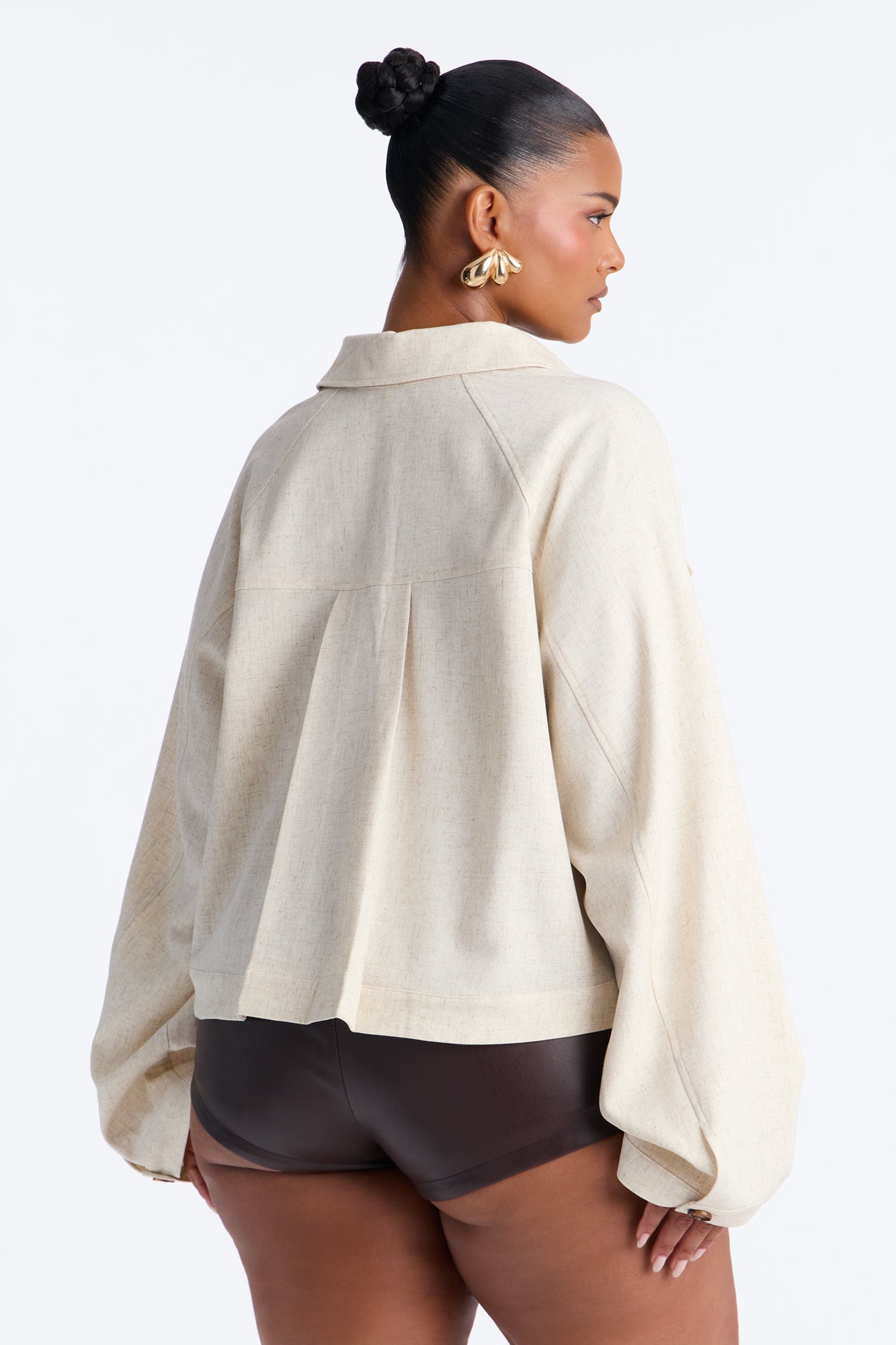Leah Linen Cropped Jacket - Cream