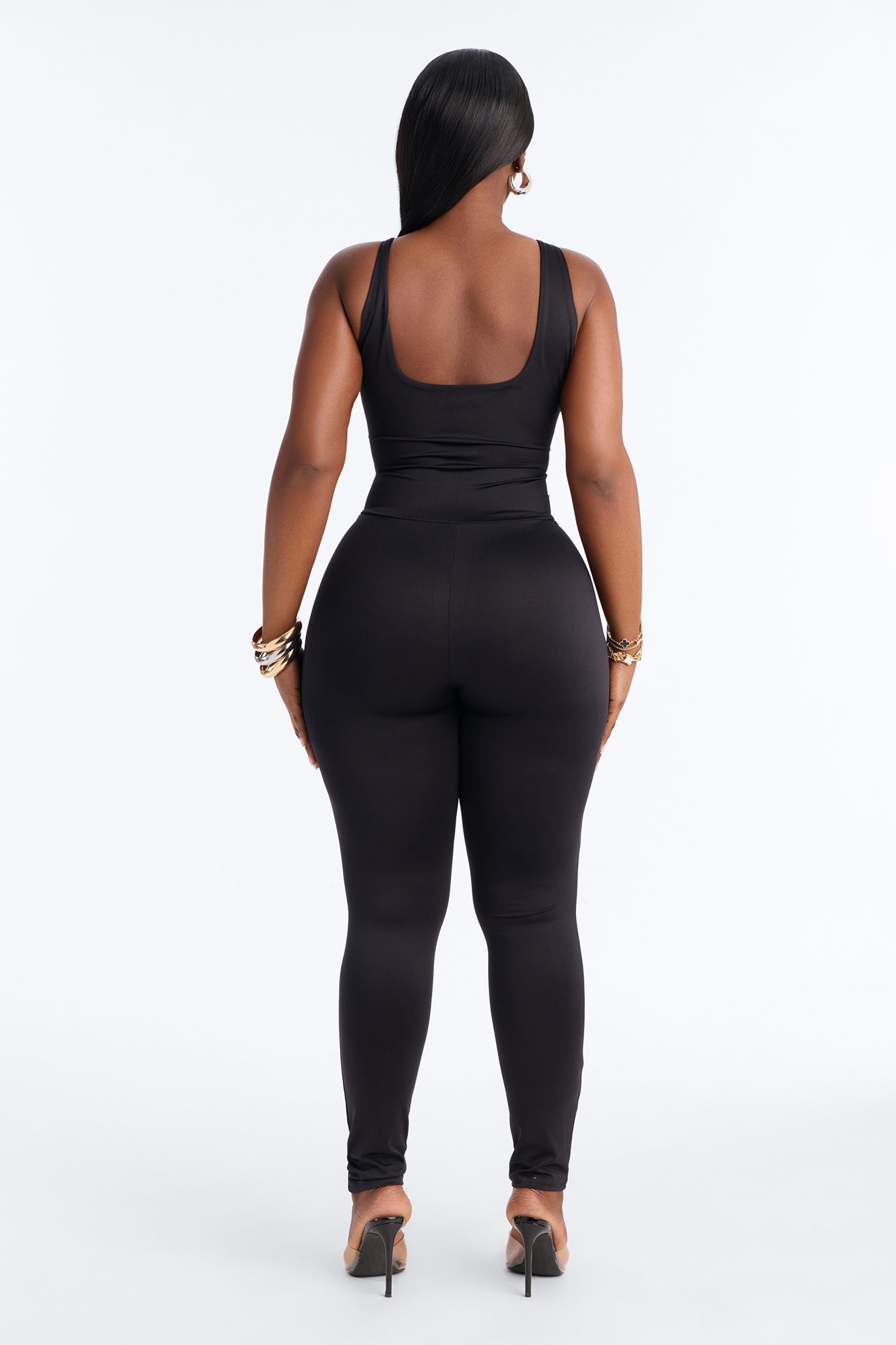 Contour Double Lined Sleeveless Square Neck Jumpsuit - Black