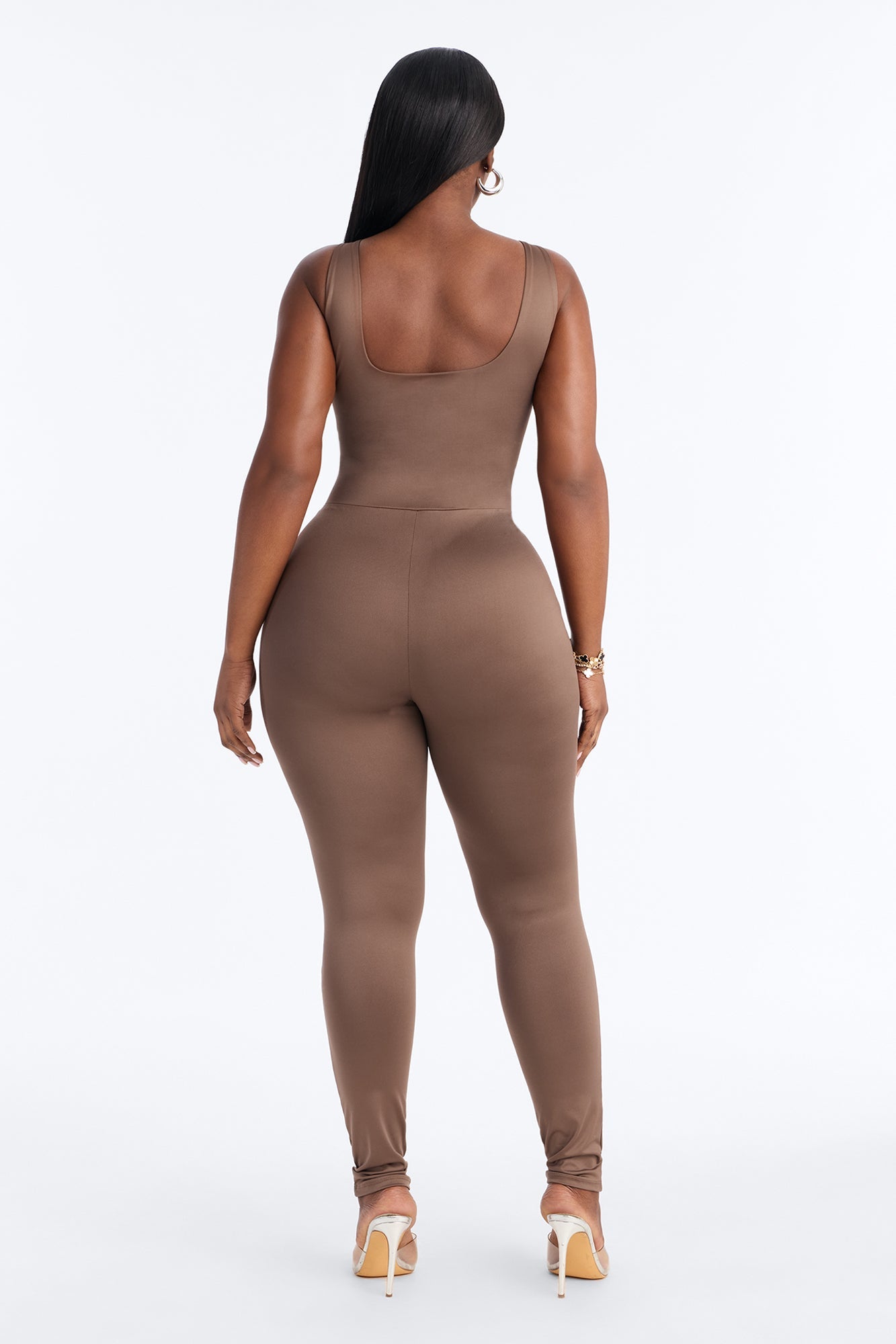 Contour Double Lined Sleeveless Square Neck Jumpsuit - Brown NEWFASHIONEDGE