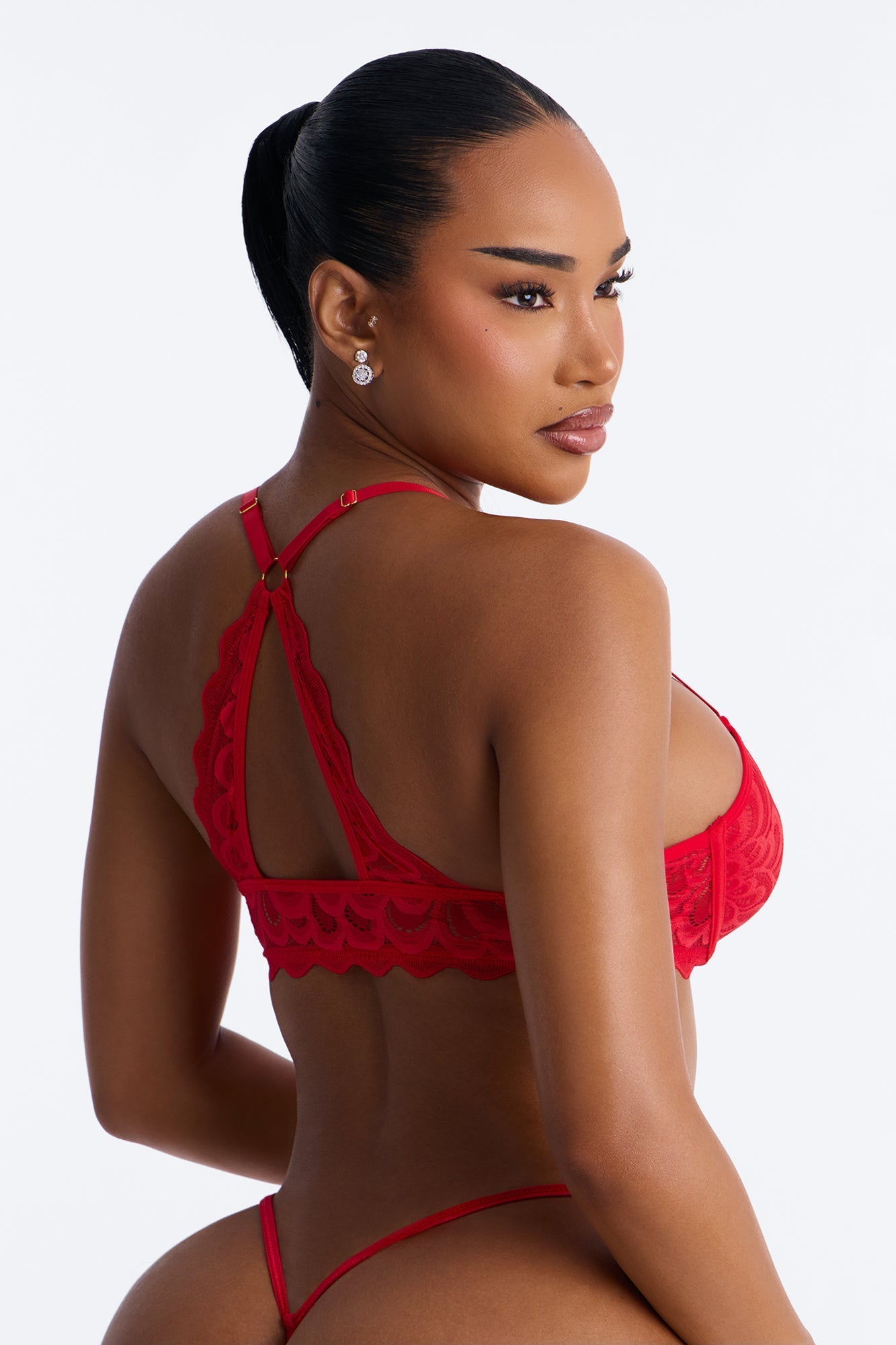 Just You Lace Front Closure Racerback Bralette - Red