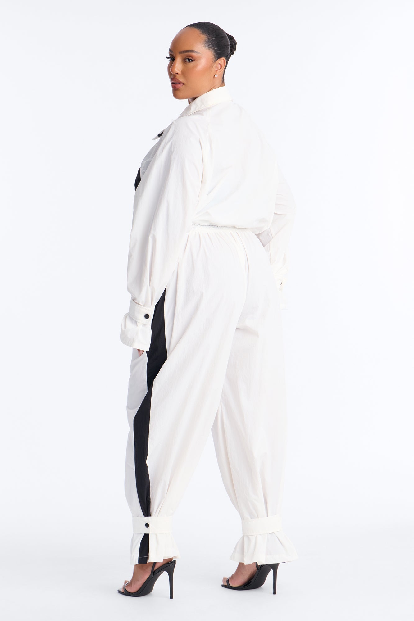 Colette Nylon Pant Set - White/Black NEWFASHIONEDGE