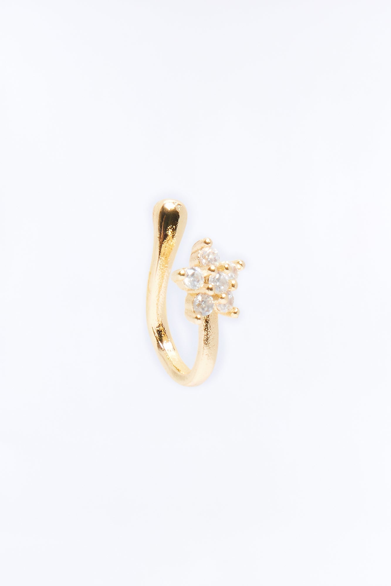 Flor Rhinestone Faux Nose Ring - Gold