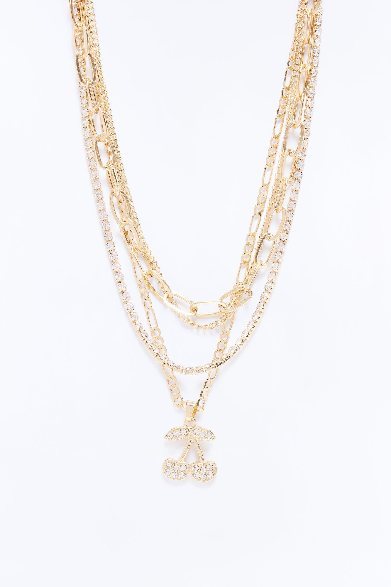 Sweet Girl Cherry Layered Necklace - Gold