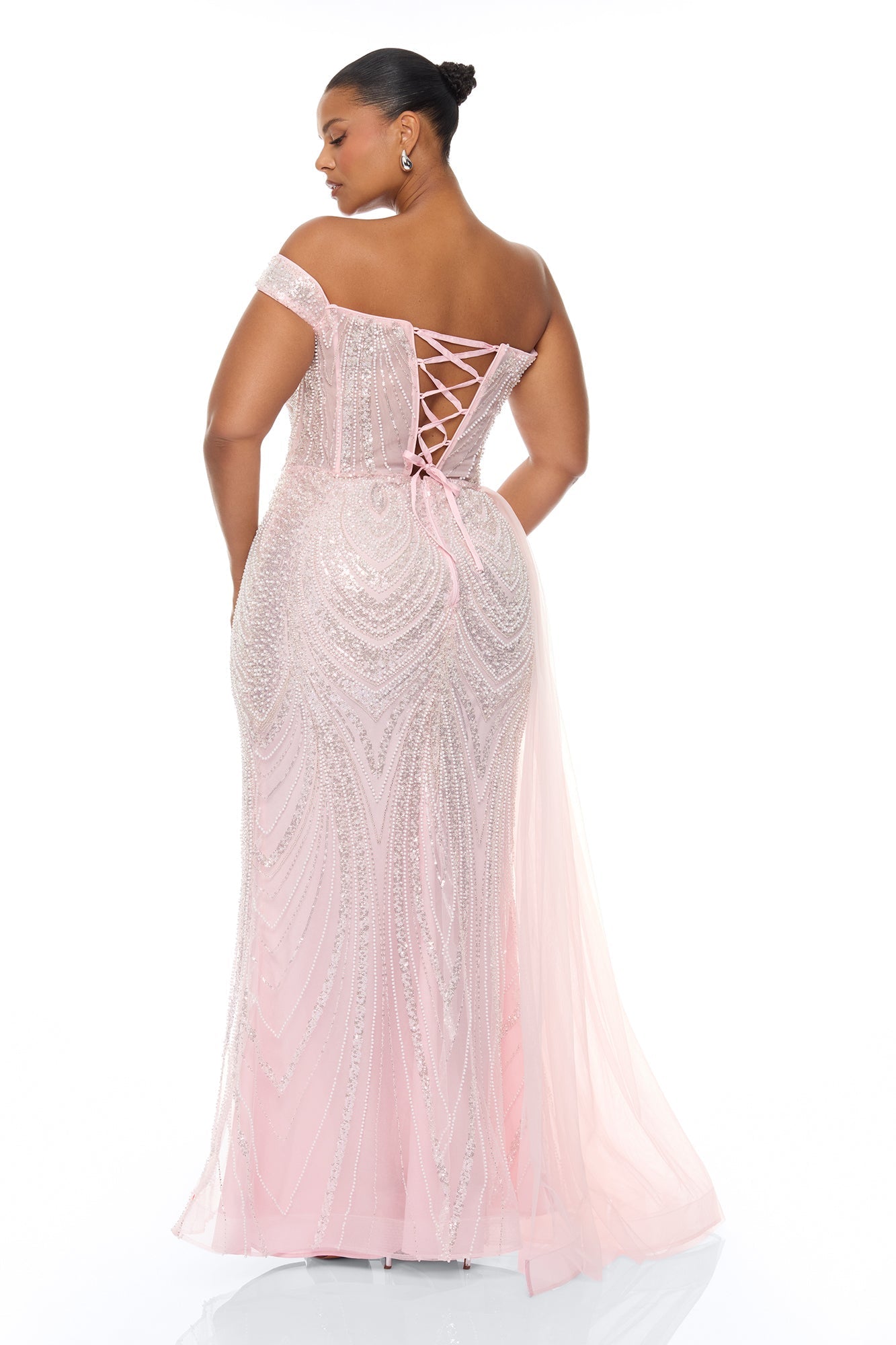 Too Glamorous Draped Embellished Gown - Light Pink NEWFASHIONEDGE