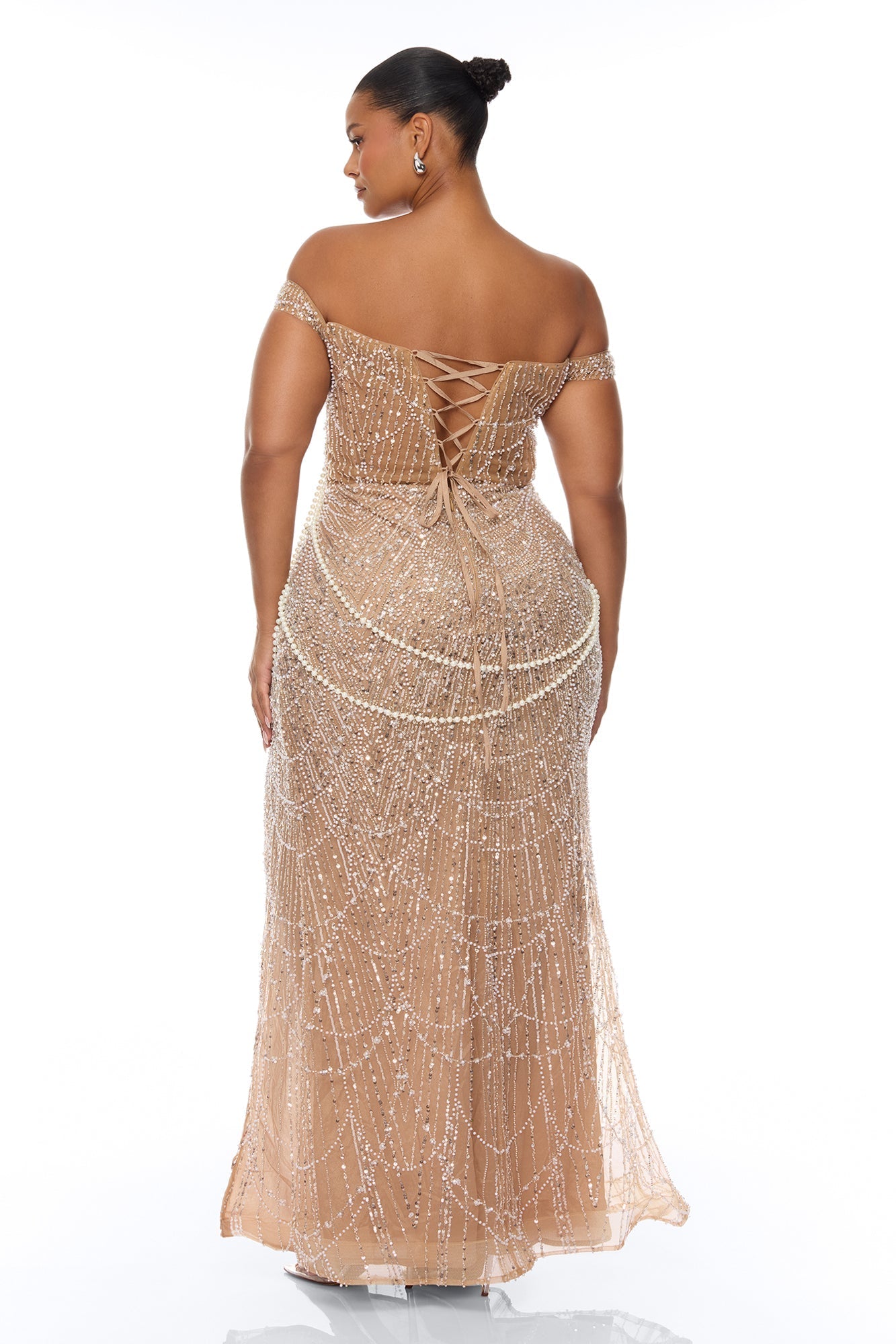Diamonds And Pearls Embellished Gown - Nude NEWFASHIONEDGE