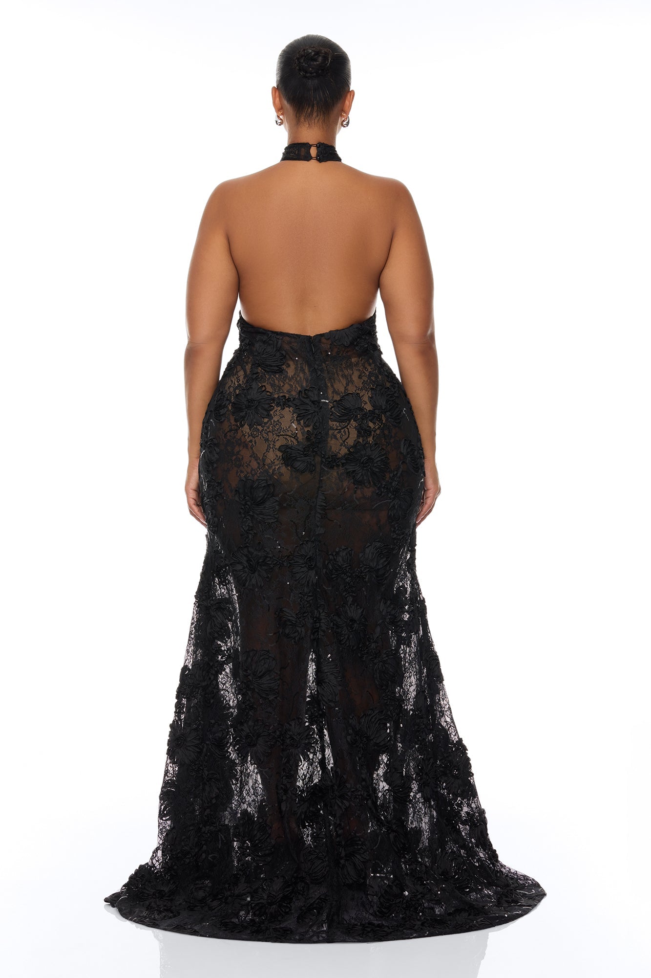 Marlene Sheer Lace Maxi Dress - Black