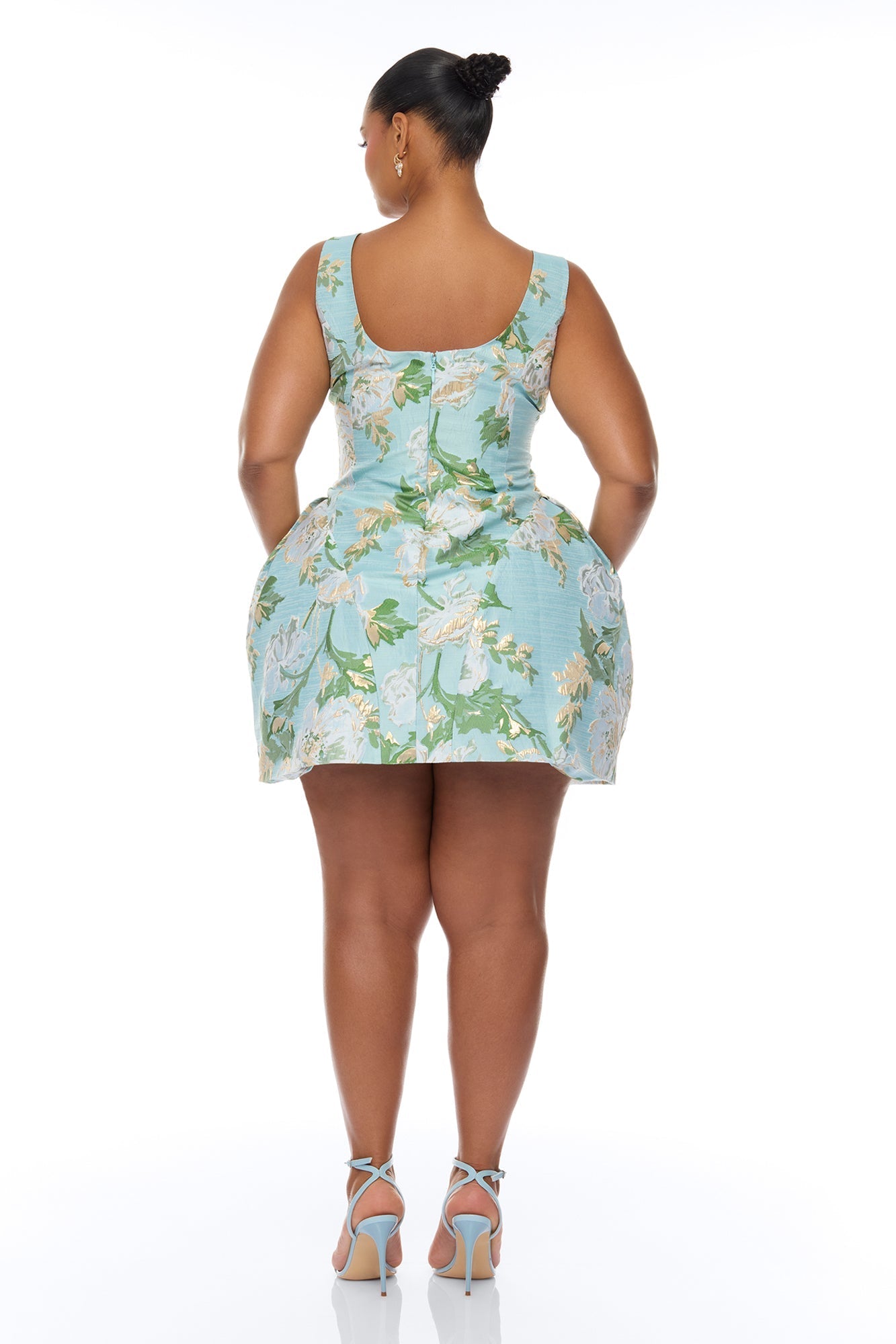 Alicia Drop Waist Jacquard Mini Dress - Blue/combo