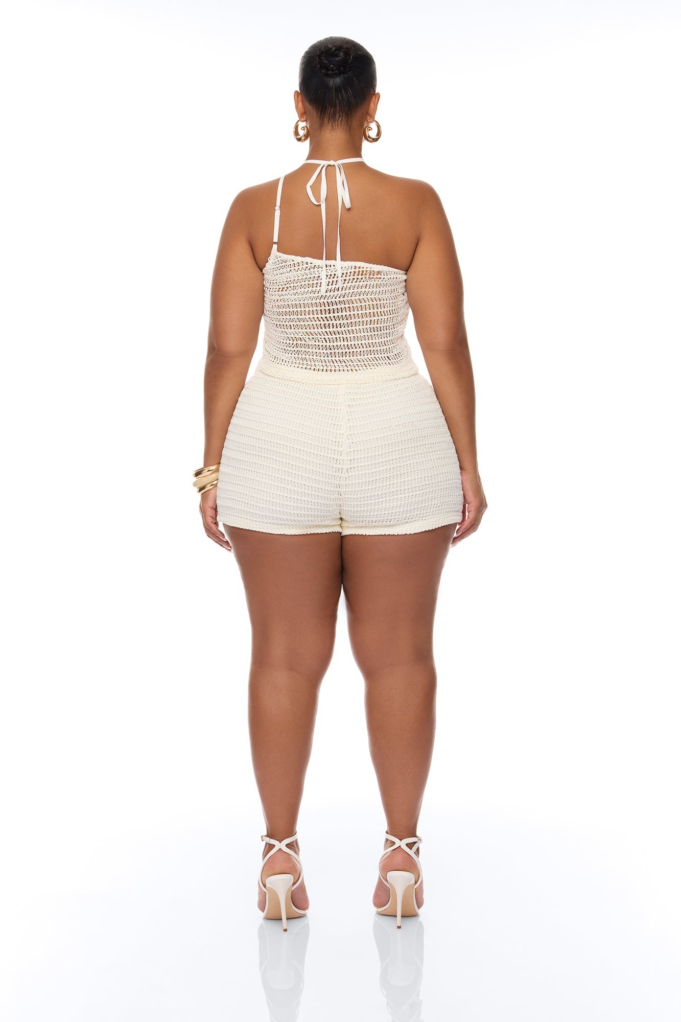 Alayah Floral Applique Crochet Short Set - Sand NEWFASHIONEDGE