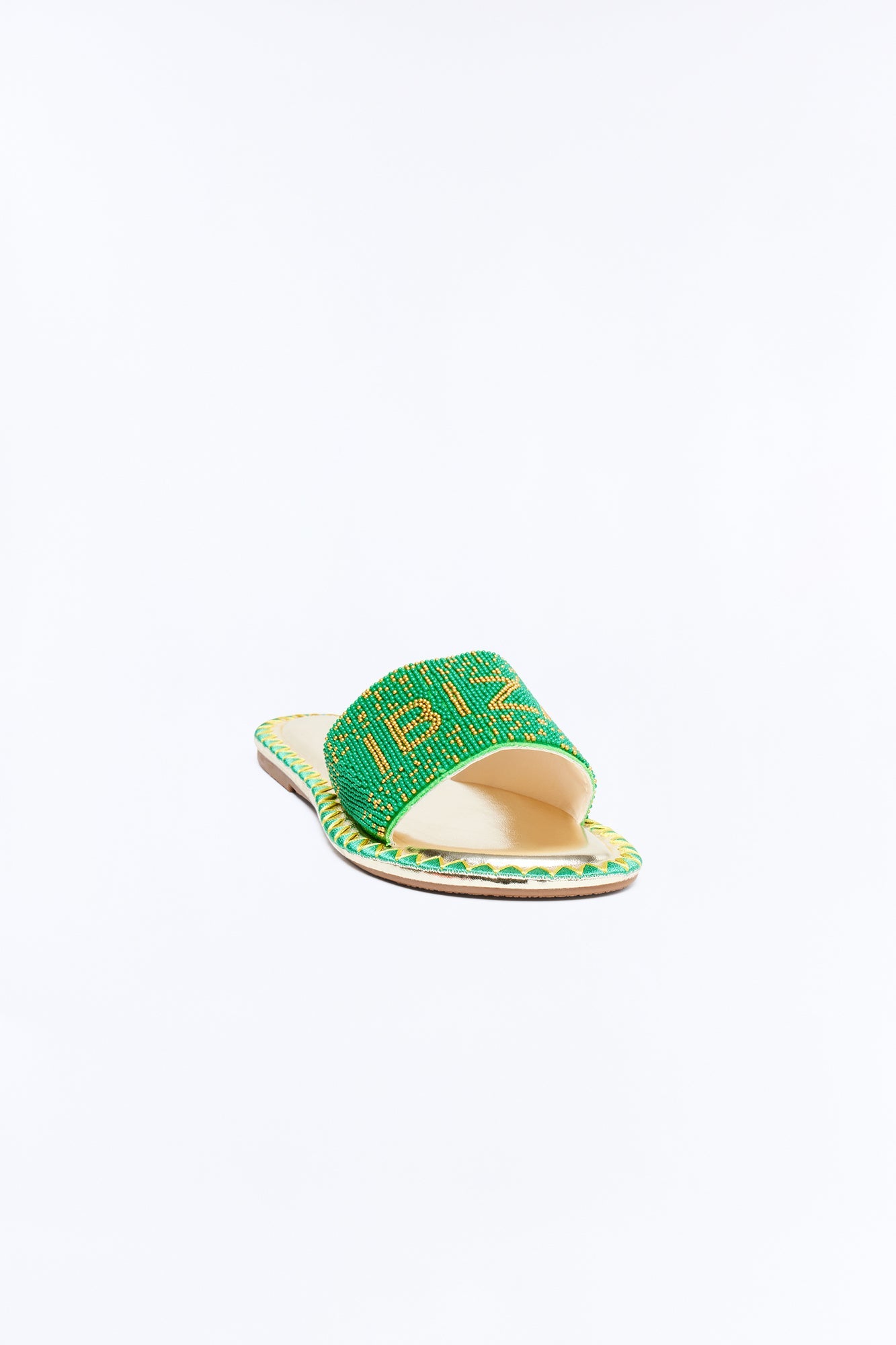 Ibiza Beaded Slip On Sandals - Green