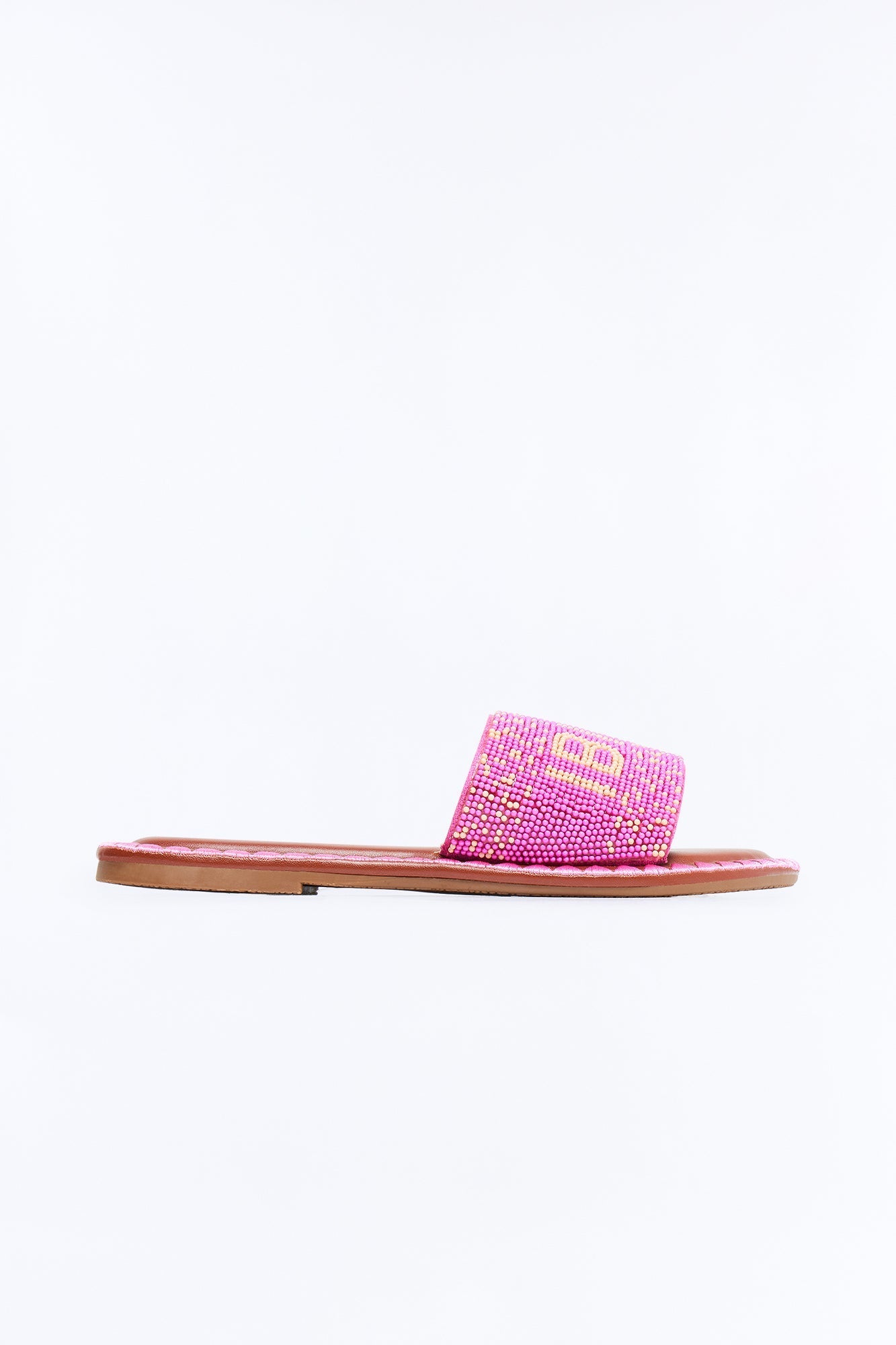 Ibiza Beaded Slip On Sandals - HotPink