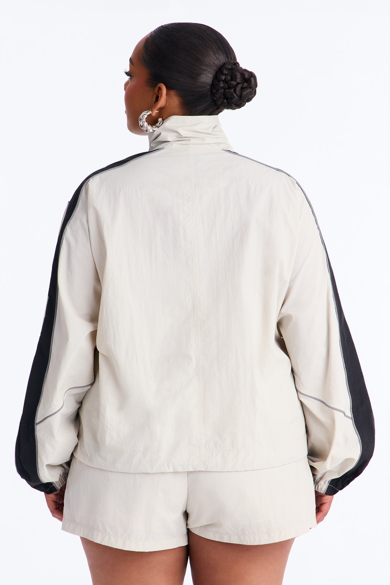 Break A Sweat Windbreaker Funnel Neck Track Jacket - Taupe/combo Fashion Nova