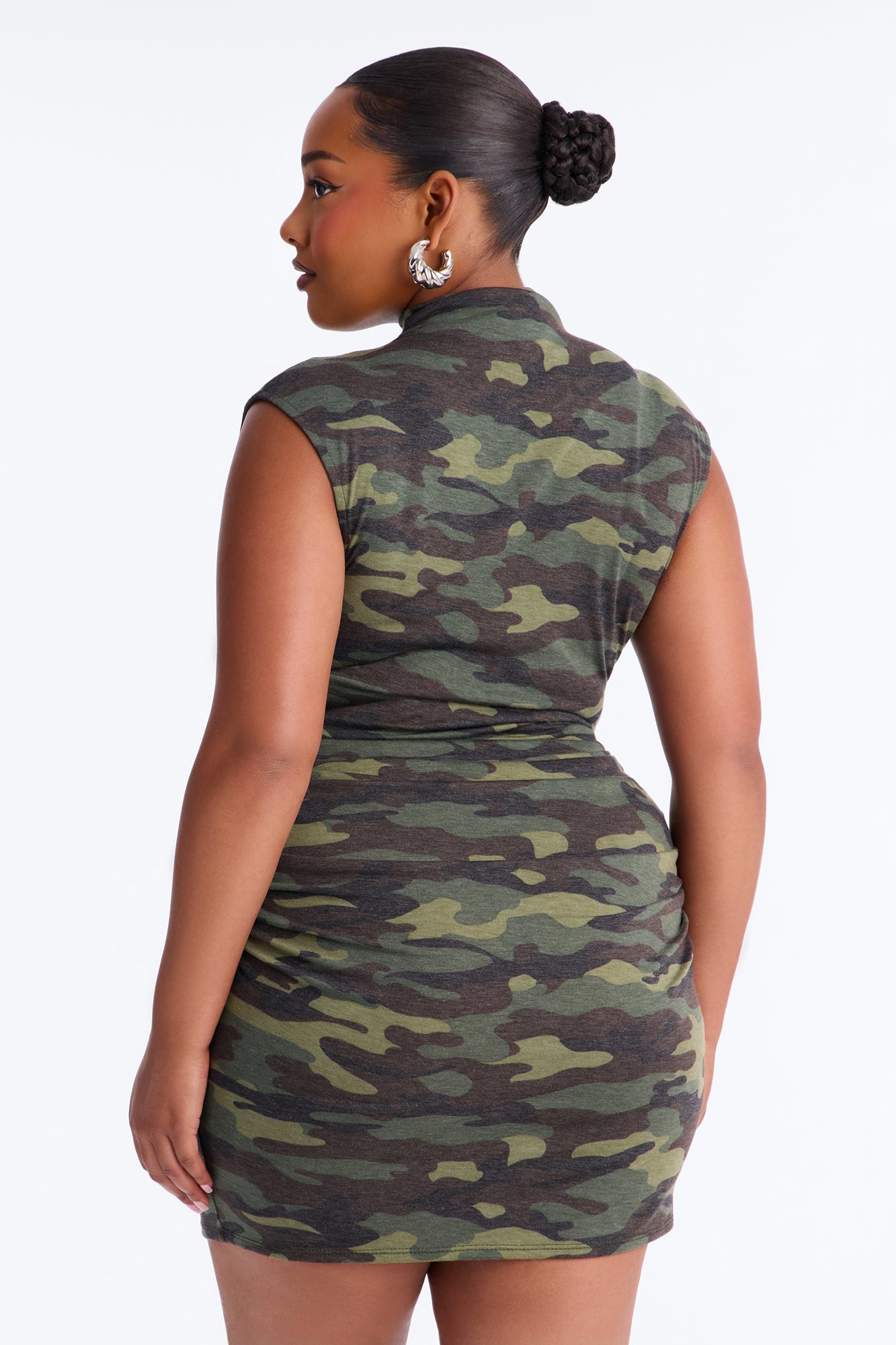 Can You See Me Sleeveless Camo Mini Dress - Olive/combo NEWFASHIONEDGE