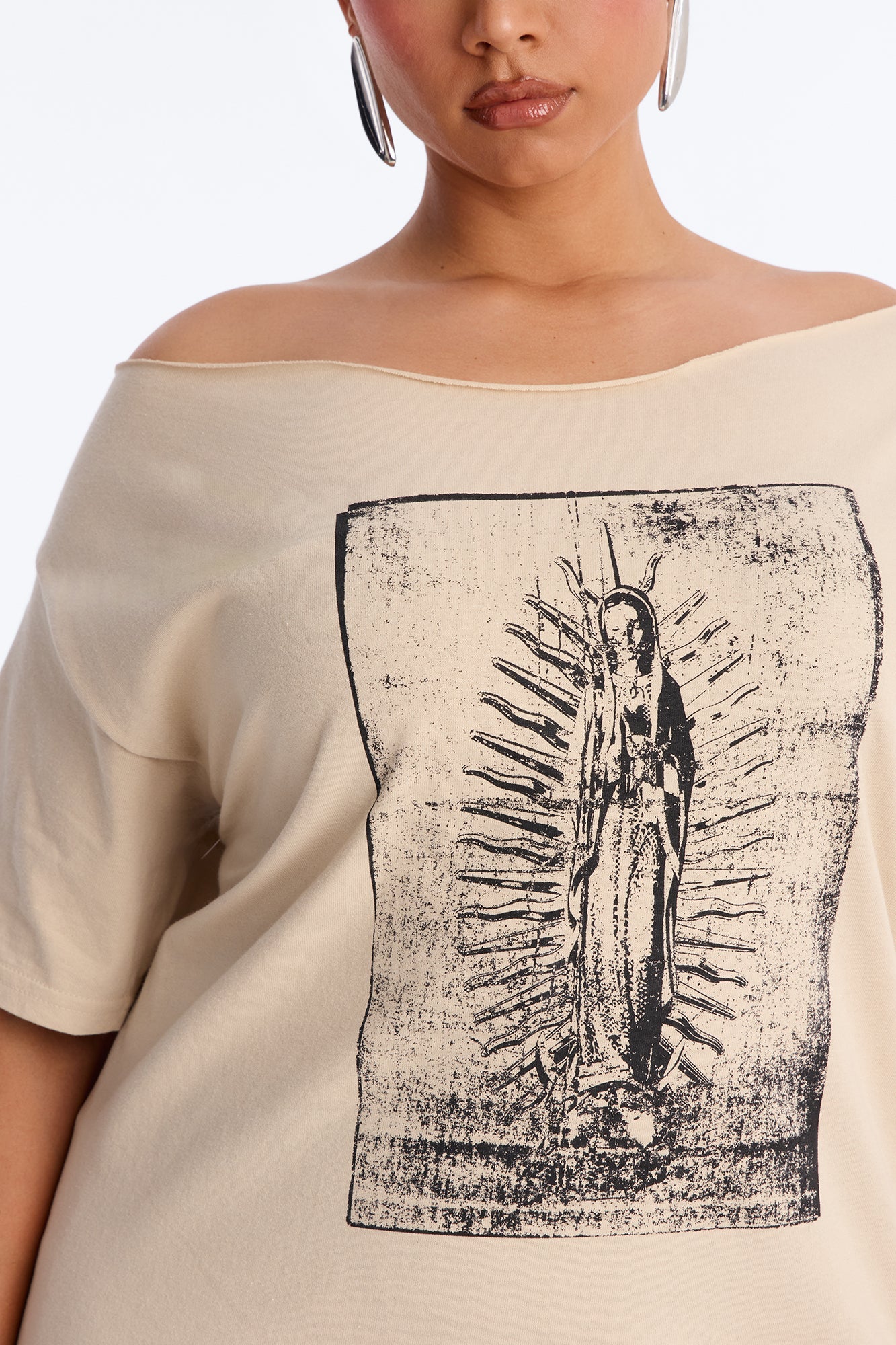 La Familia Forever Virgin Mary Off Shoulder Top - Sand