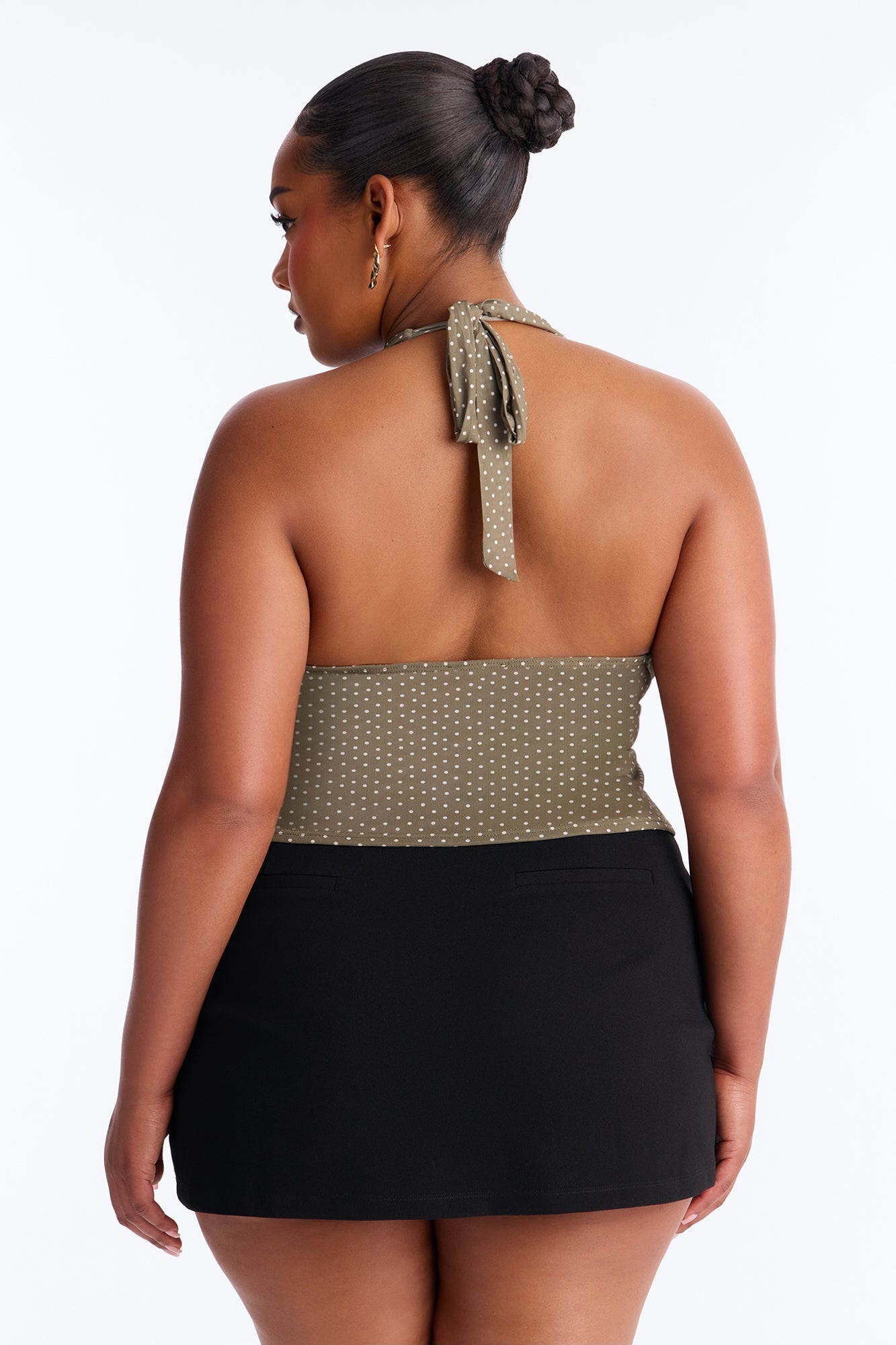 Chloe Mesh Polka Dot Halter Top - Olive/combo