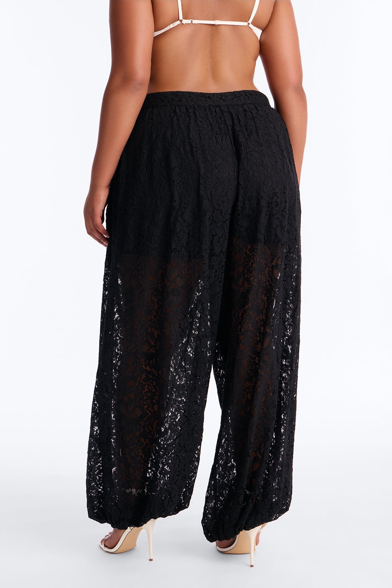 Barely A Secret Sheer Lace Balloon Pant 30″ - Black Fashion Nova