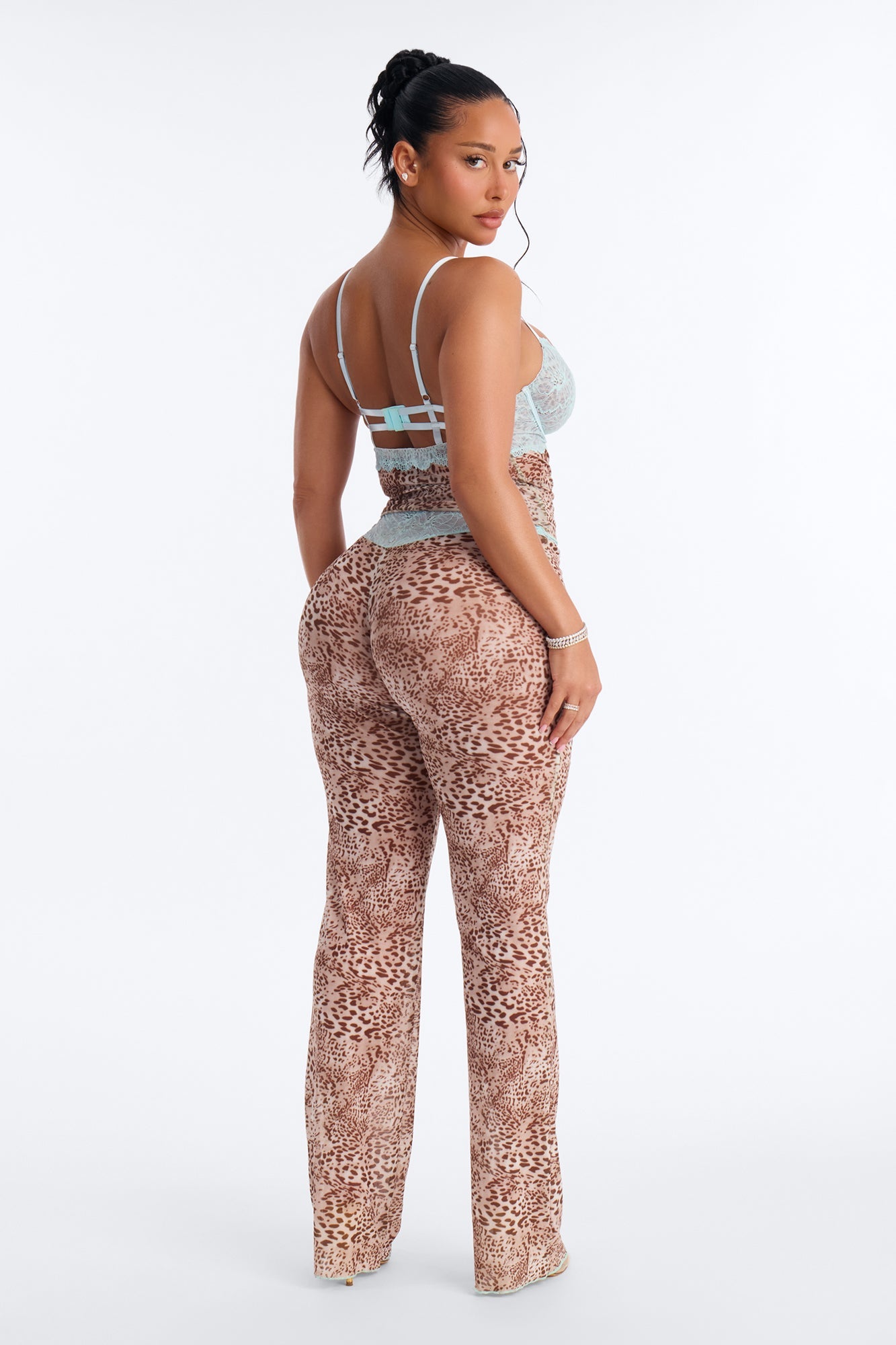 Lola 2 Piece Leopard Mesh Cami Set - Blue/combo