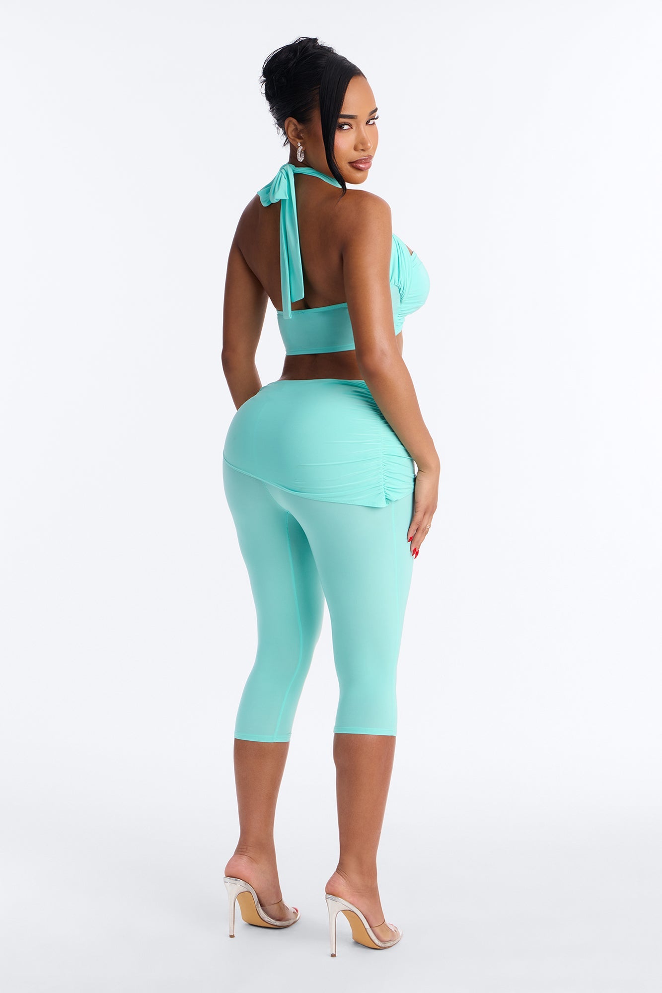 Tidal Twist Halter Capri Set - Aqua